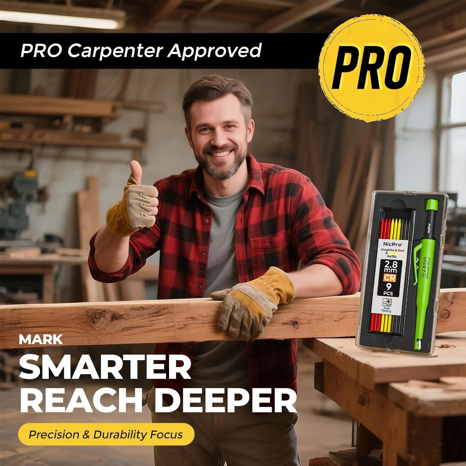Carpenter Pencil with Sharpener, CP3000 Carpenter Mechanical Pencils with 19 …