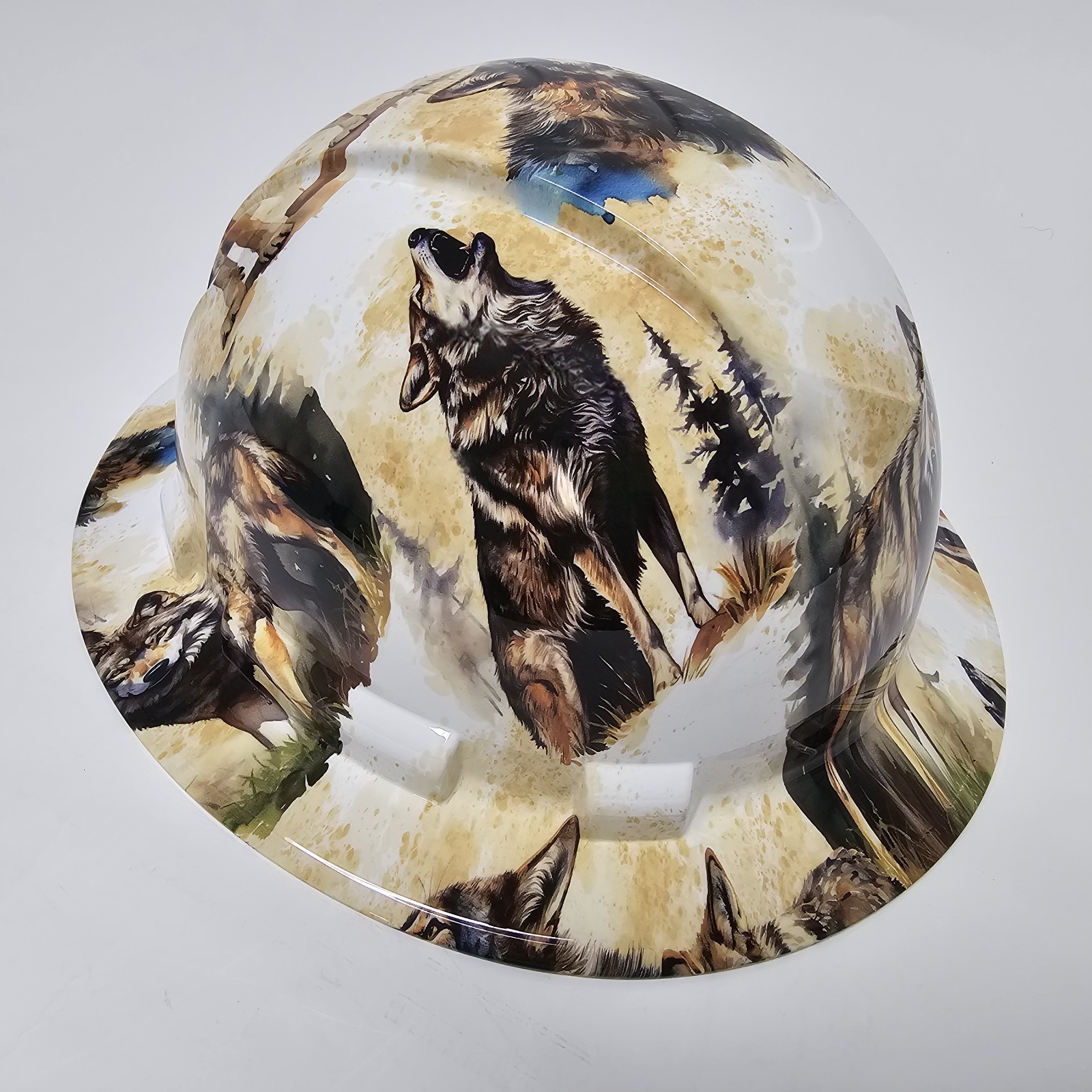 full brim hard hat custom hydro dipped IN WOLVES OF NATURE NEW WOLF COYOTE