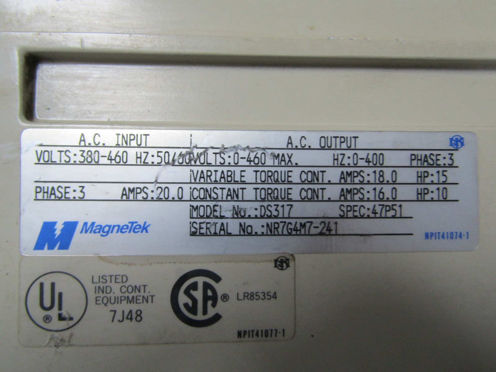 ?MAGNETEK GPD 503 VARIABLE FREQUENCY DRIVE 380-460 VAC 3Ø 20.0 AMP DS317