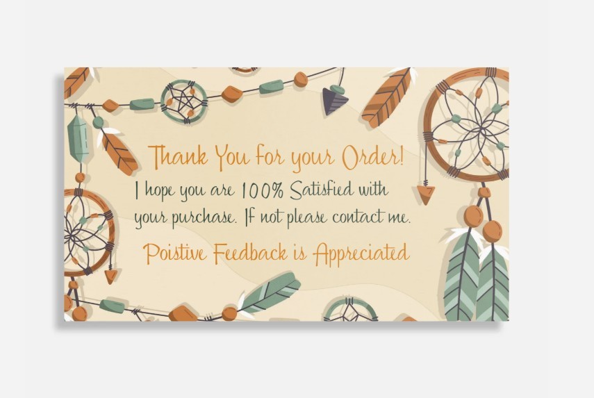 New Thank You for Order Cards Business Card Sz Dream Catcher 100 Pk
