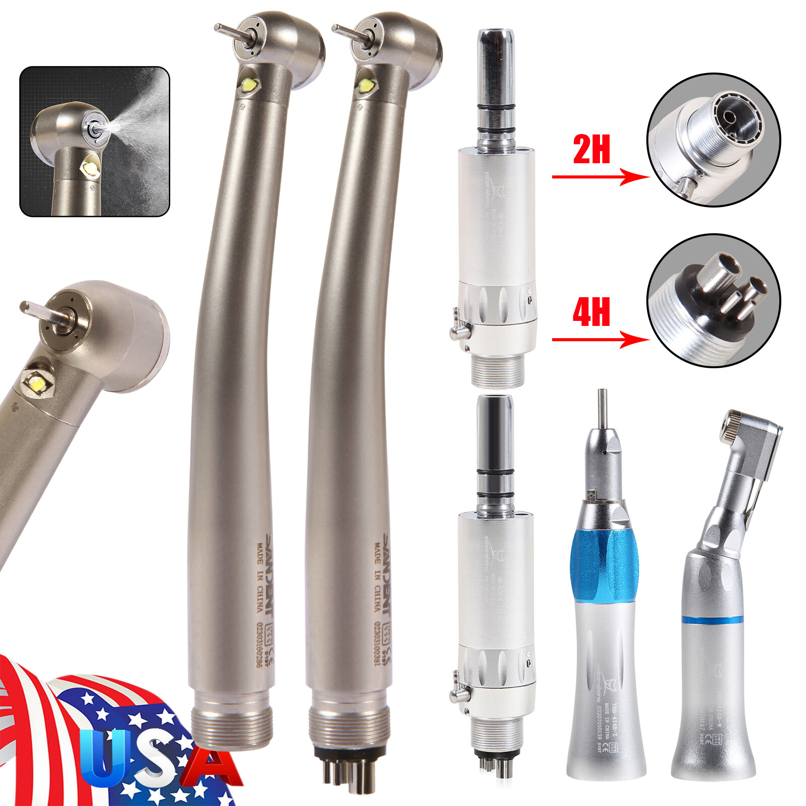 Turbina LED 2/4 orificios con pieza mano de alta baja velocidad dental NSK Style