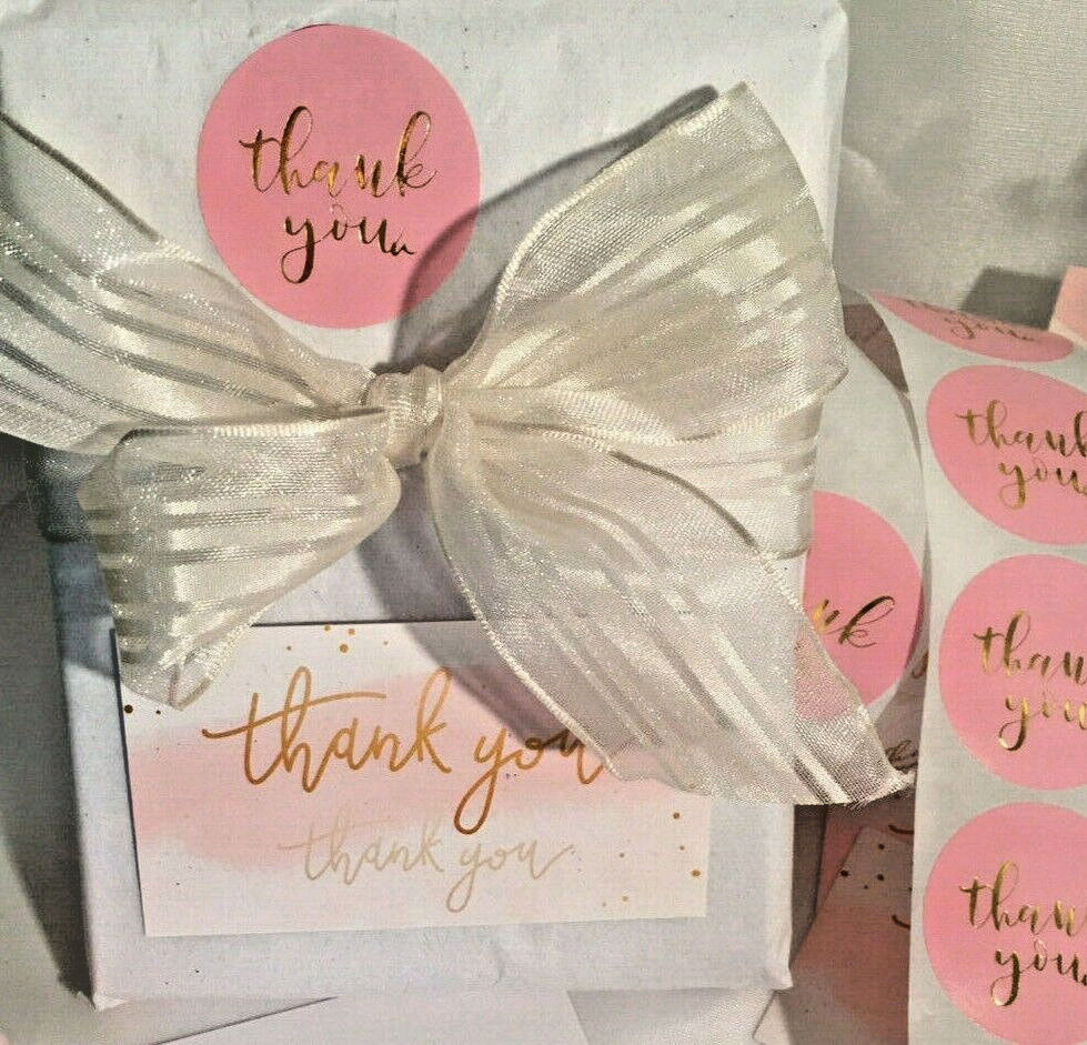 150 pcs Thank You Business Cards 3.5×2″, Thank You Stickers, Pink Gold
