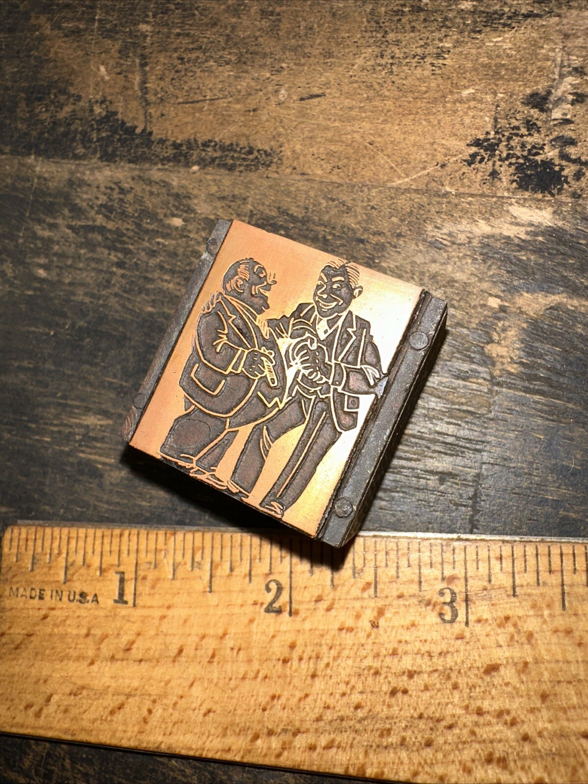 Print Block ( 2 Men Shaking Hands & Smiling Dealmaking ) Copper Face