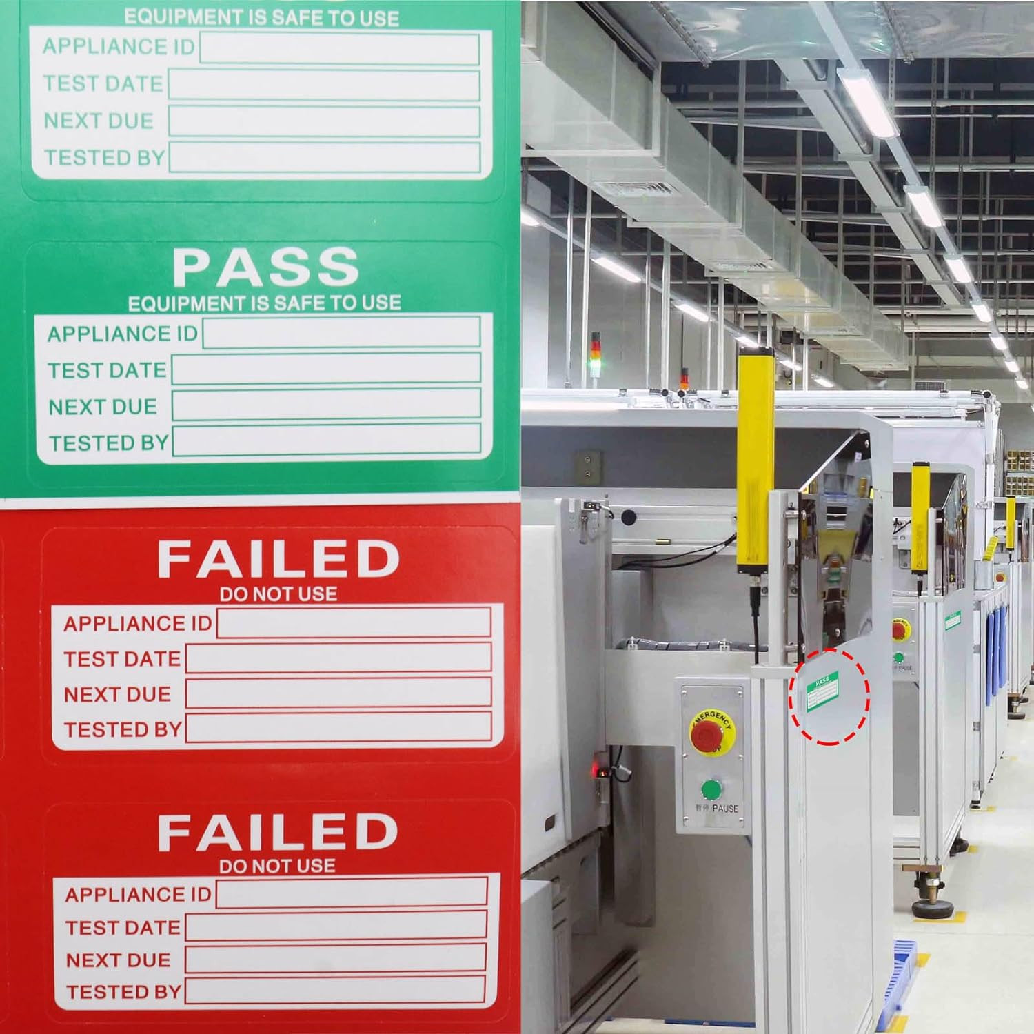 550Pcs PAT Testing Stickers – 500Pcs Pass, 50Pcs Failed – 50x25mm PAT Labels App