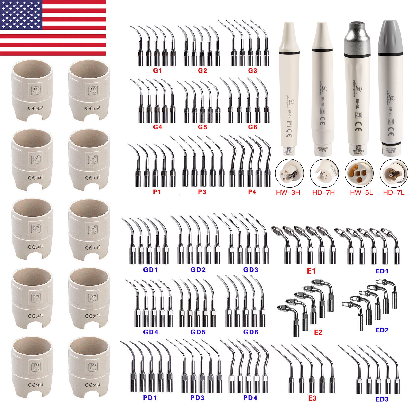 USA Dental Ultrasonic Piezo Scaler Tips/ Wrench/ Scaler Handpiece Fit EMS/DTE
