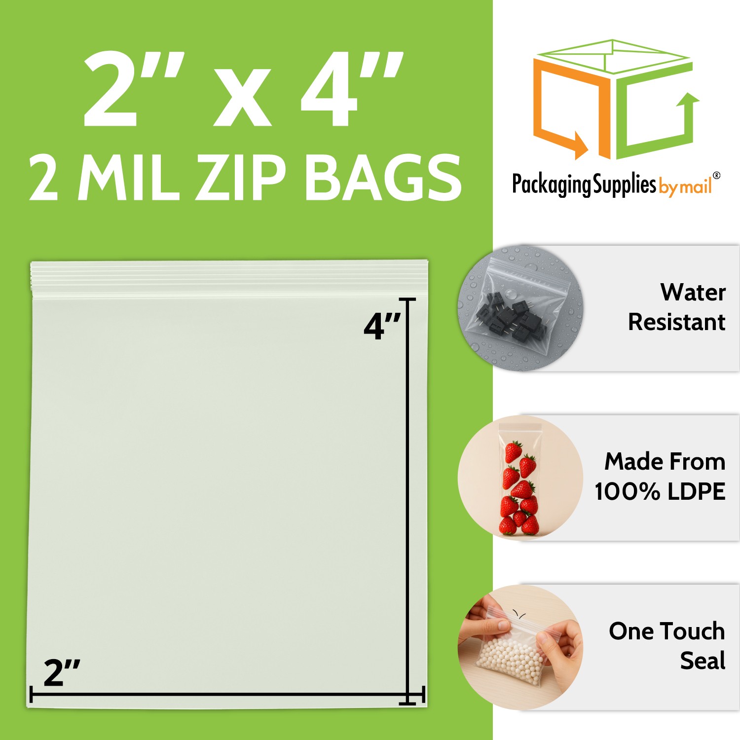 1000 Reloc Zippit Bags 2″ x 4″ Clear 2mil Reclosable Poly Baggies 1,000 Pcs 2×4