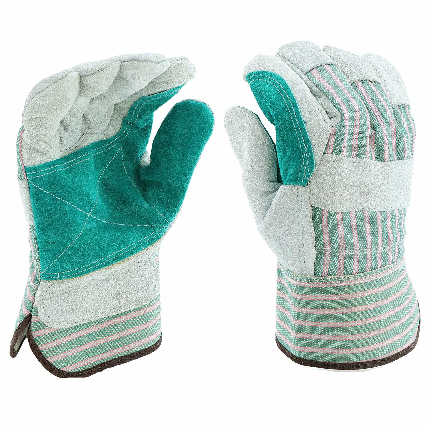 12 PAIR DOUBLE PALM SHOULDER SPLIT LEATHER WORK GLOVES SIZE LARGE