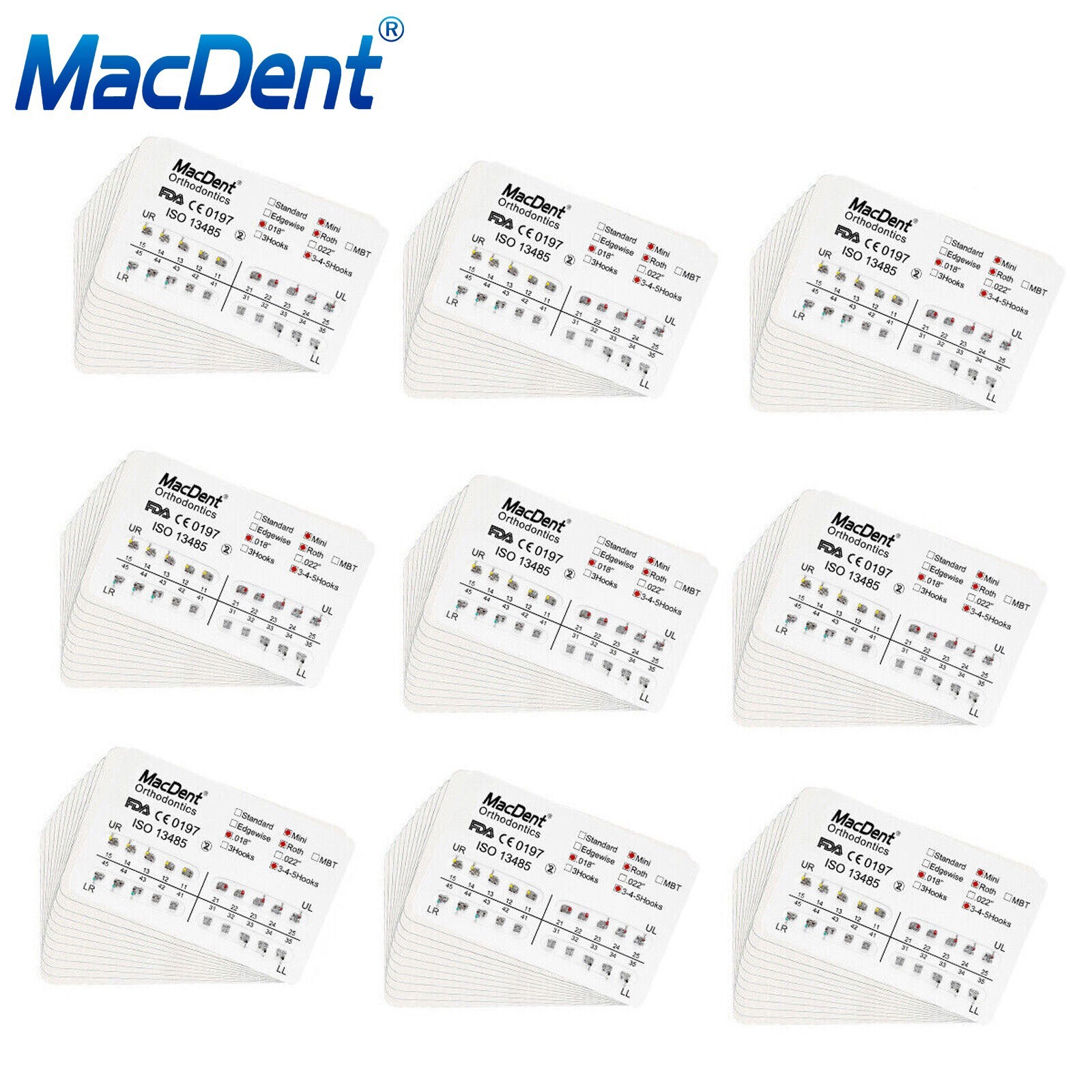MacDent Dental Orthodontic Brackets Brace Mini Roth MBT Standard 022/018 Hooks