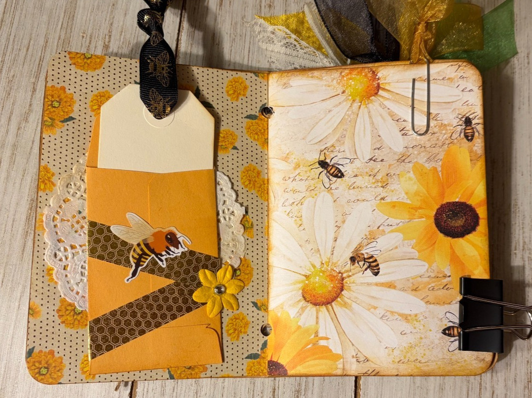Junk Journal Handmade Booklet Book Vintage “Honey Bees” Pockets, Ephemera