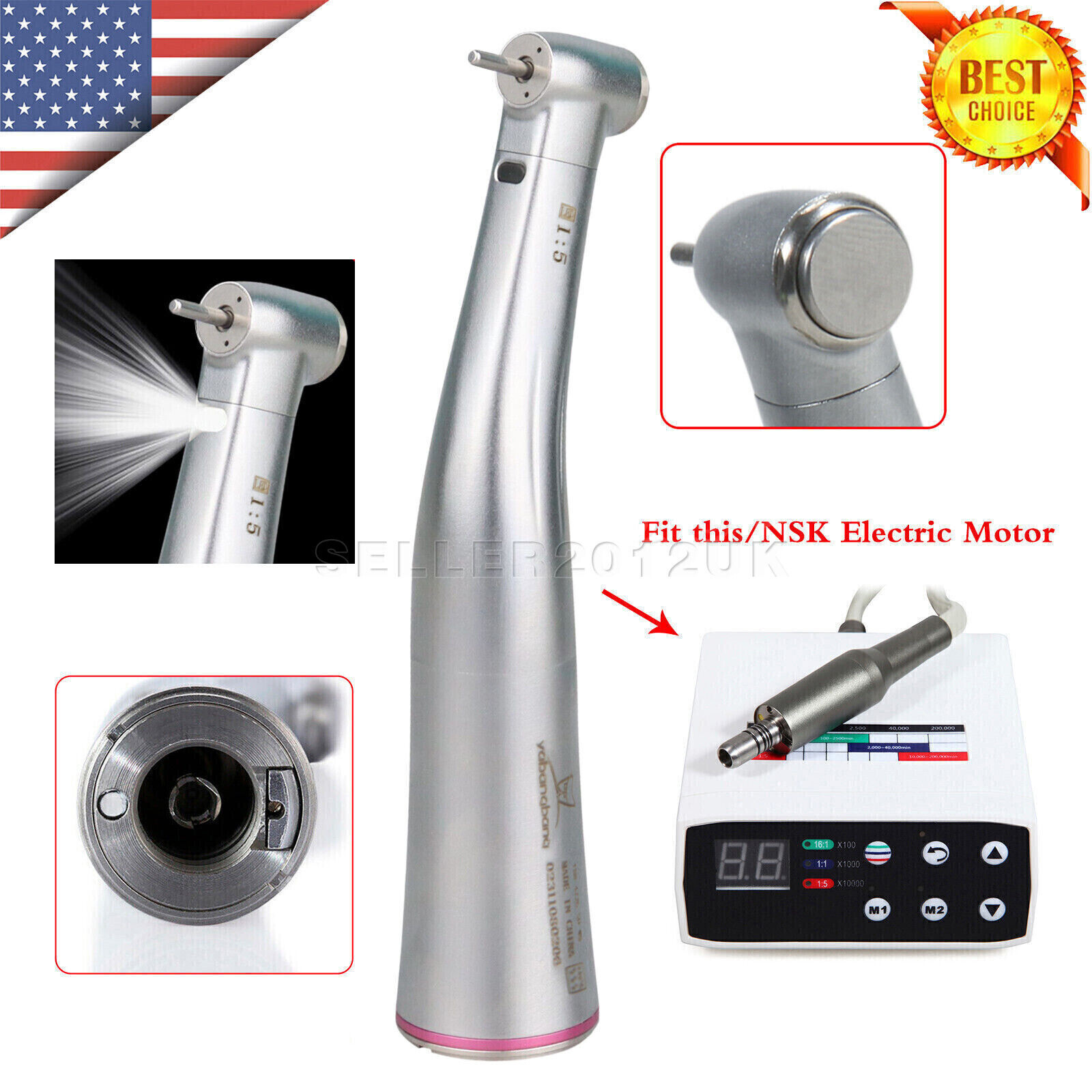Dental 1:5 Increasing LED Fiber Optic Contra Angle Red Ring Fits NSK Ti Max Z95L