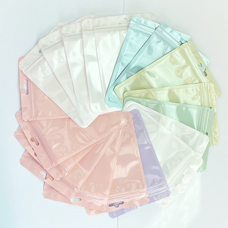 Resealable Packaging Bags Macaron Color Self Seal Bags Hang Hole Storage Pouches