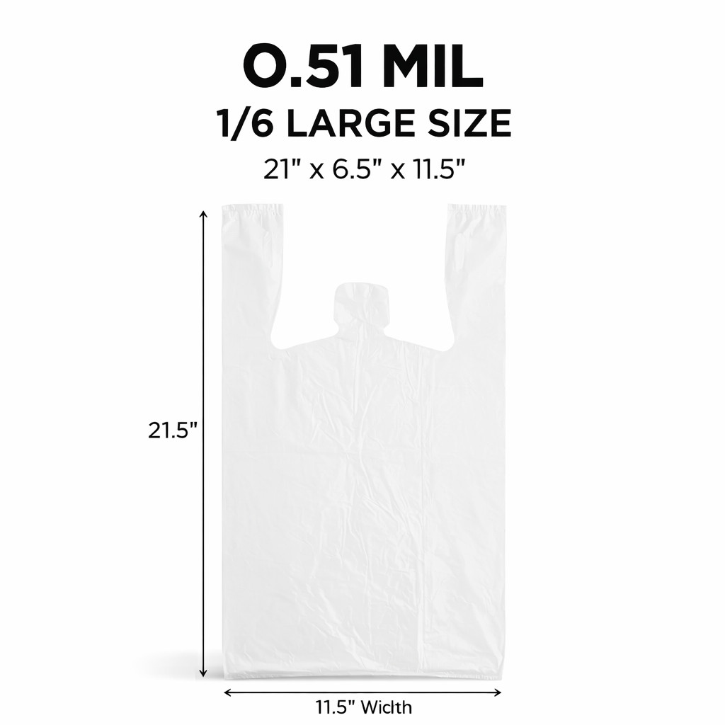 Bags 1/6 Large 21 x 6.5×11.5 Clear .51 Mil T-Shirt Plastic Grocery Shopping Bags