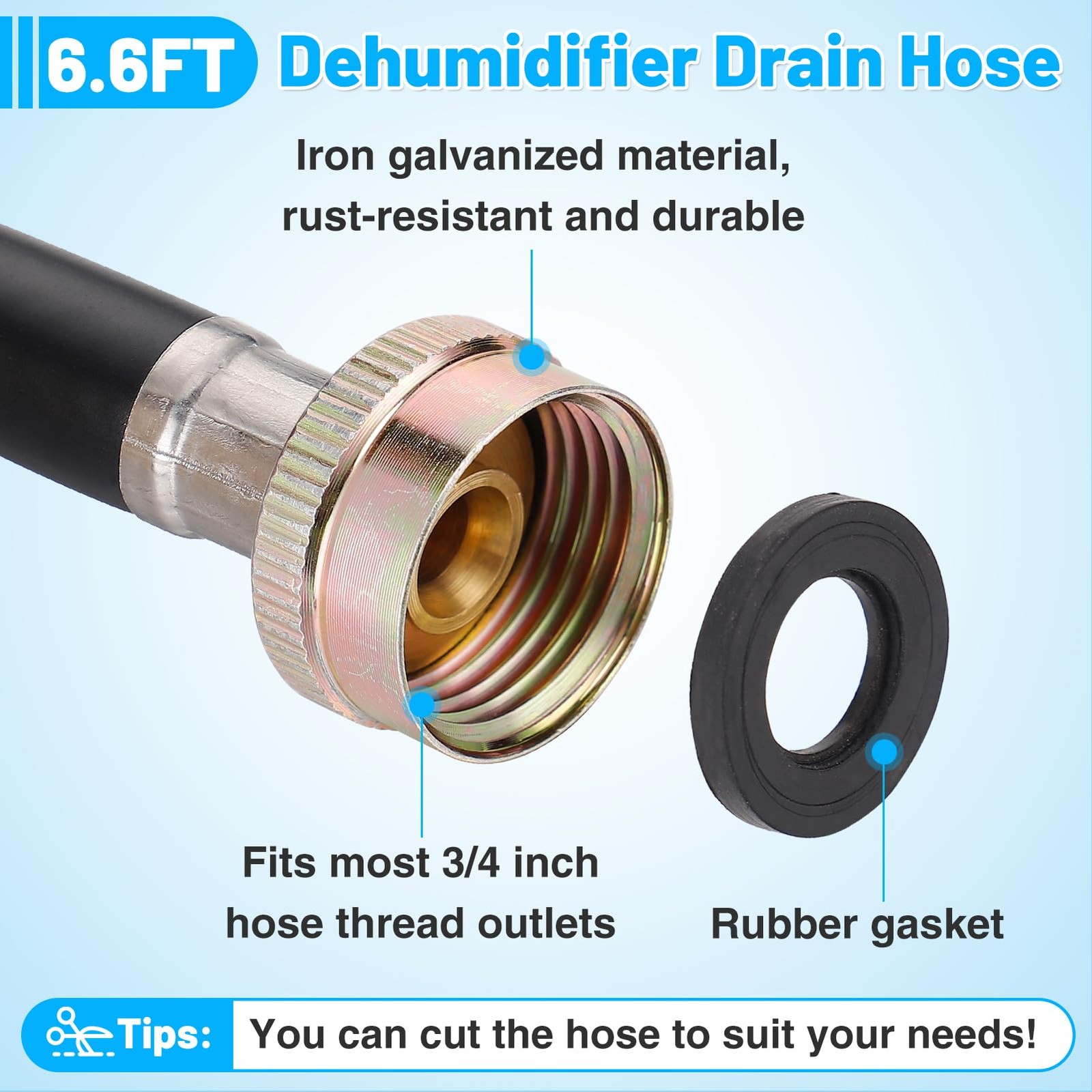 Leakproof Dehumidifier Drain Hose 3/4″ FHT – 6.6 FT Thickened 6.6FT, Black