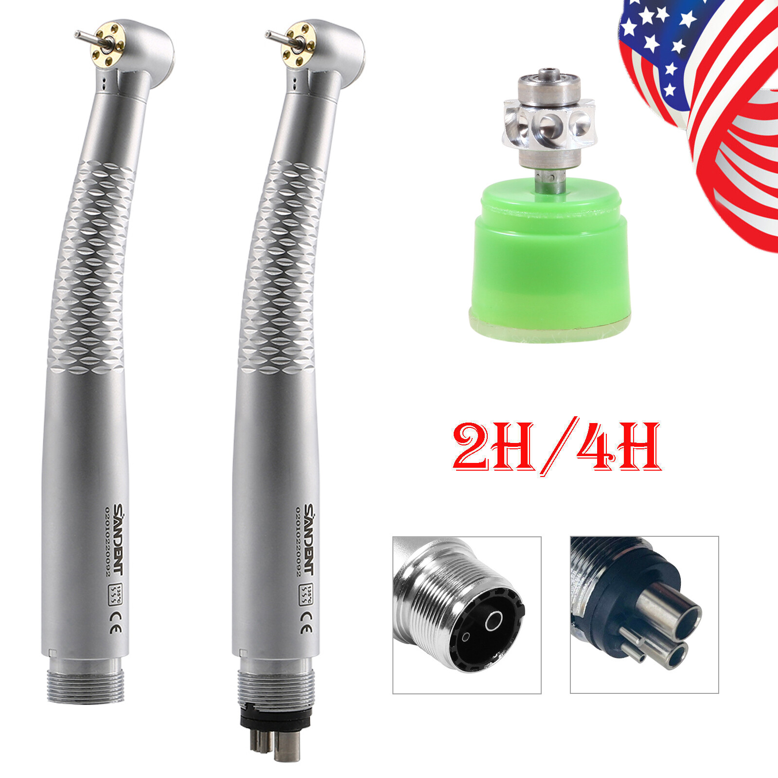 SANDENT Dental 5 LED High Speed Handpiece Single Water Spray 2/4 Hole / Rotor