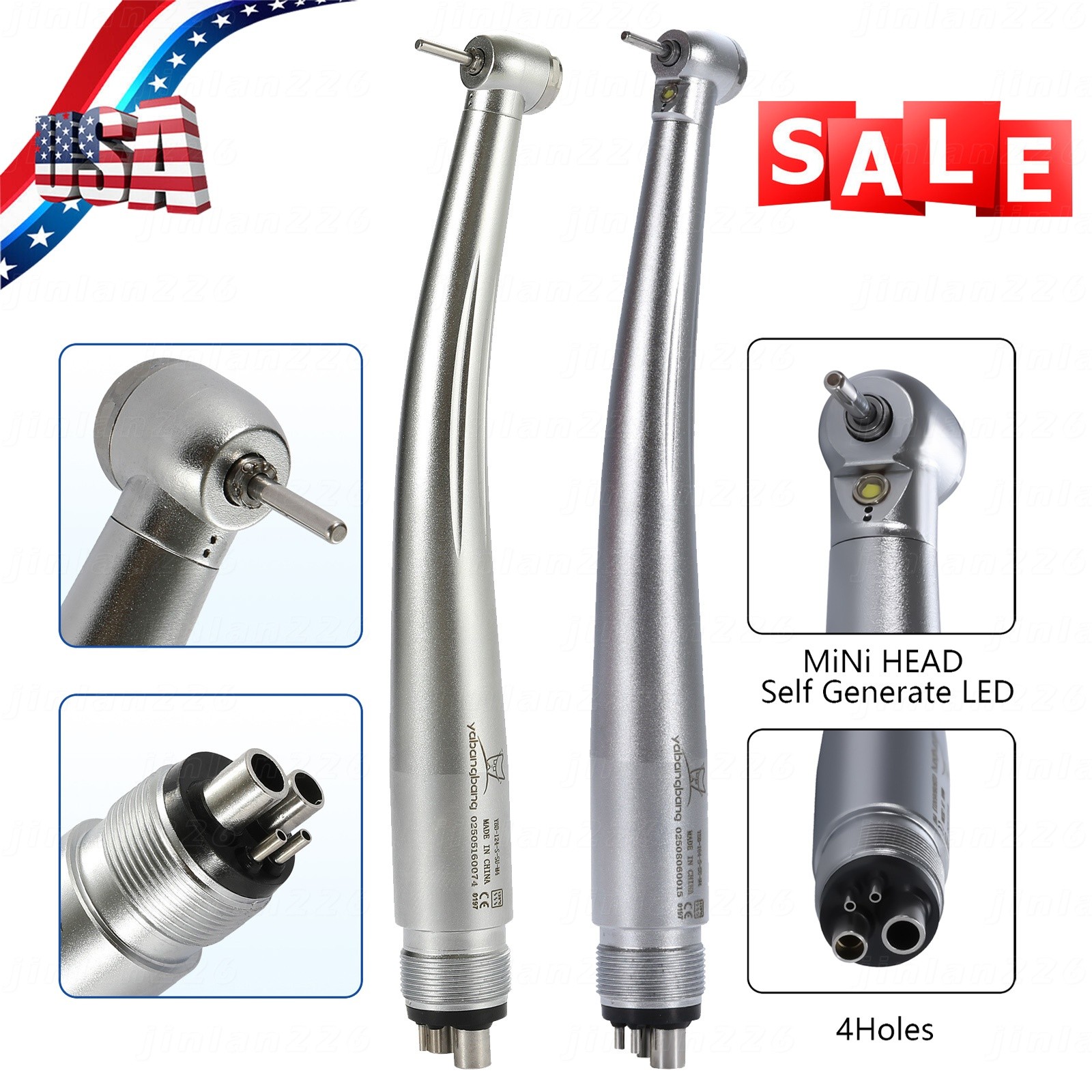 LED/No LED Mini Small Head Dental High Speed Handpiece Push Pediatric Kid 4HOLE