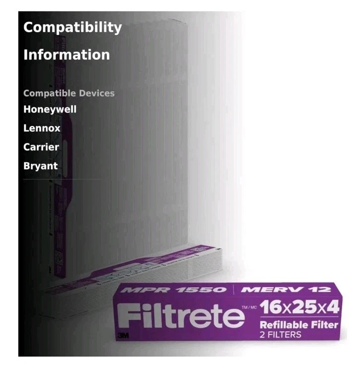 Filtrete 16x25x4 Refillable Air Filter replacement, MPR 1550, MERV