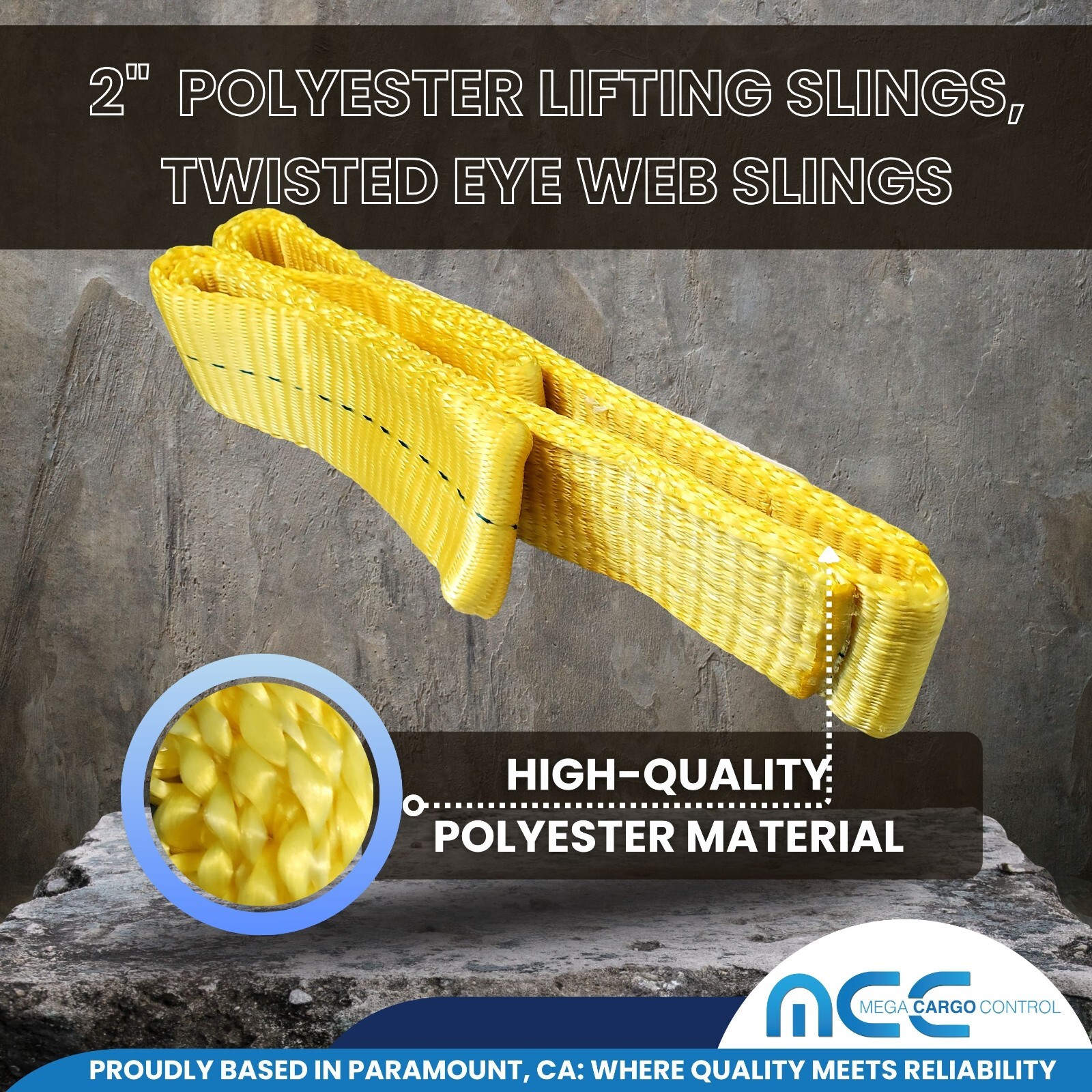 2″ x 3 / 6 / 9ft 1-Ply Twisted Eye Web Sling Lifting Strap Industrial 3100 lbs