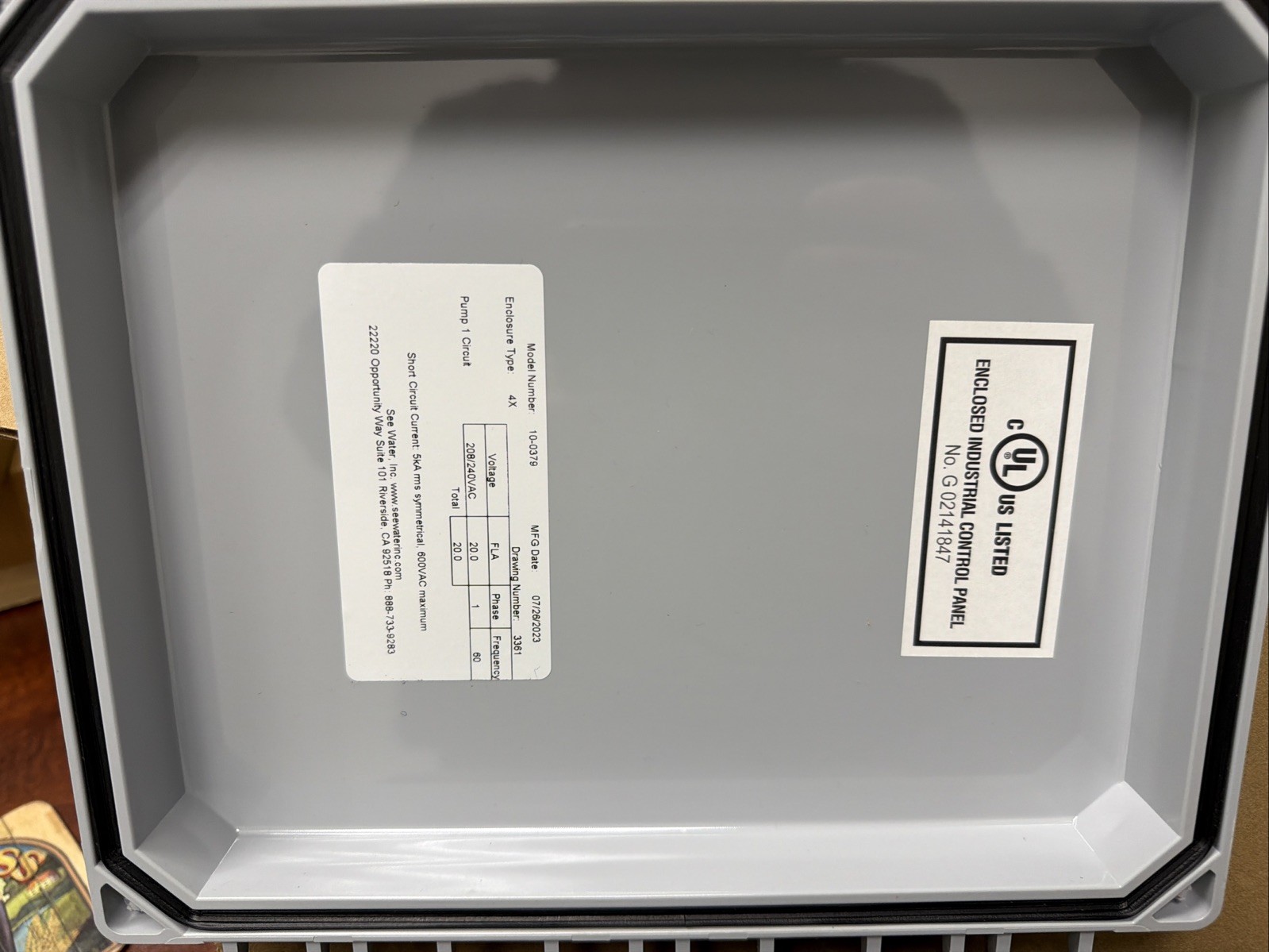ZOELLER 10-0379 CONTROL PANEL, 208/240V AC, 1-PHASE, 20.0 FLA, TYPE 4X, NEW!!