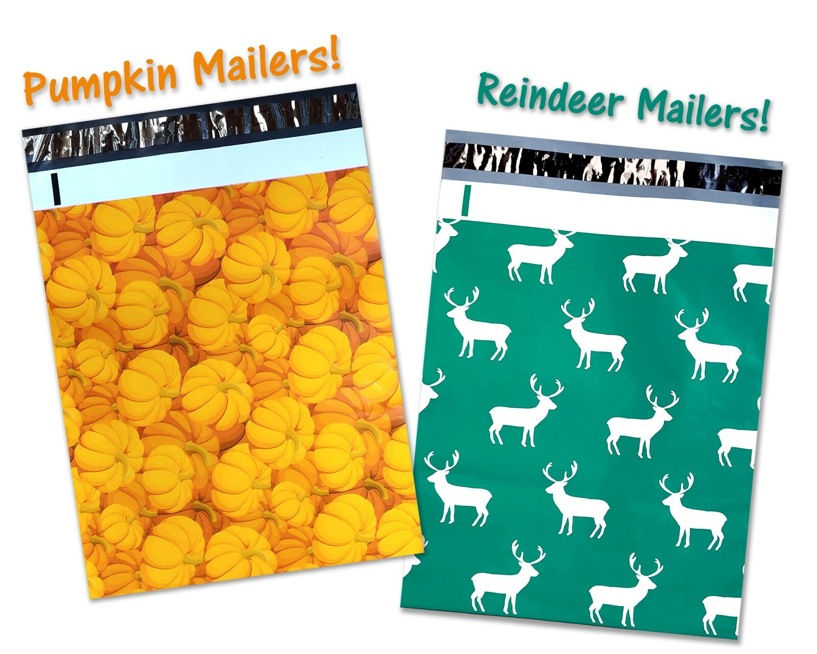 10×13″ Fall, Winter, Christmas Candy Cane, Pumpkin, Deer Poly Shipping Mailers