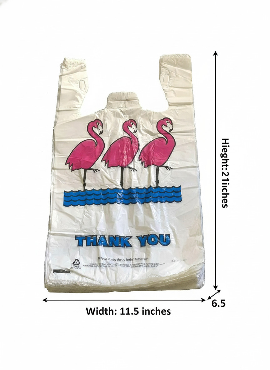 Flamingo Thank-you T-shirt Plastic Shopping Bags Handles 11″x6″x21″ Lot 700
