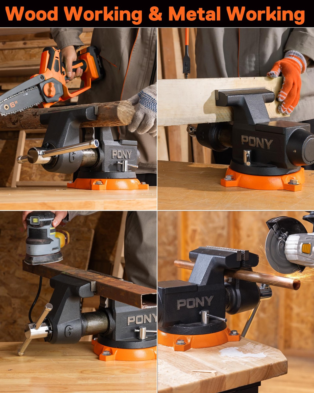 PONY 6″ Heavy Duty Bench Vise 8800LBS Clamp Force 360° Rotatable Workbench Vises