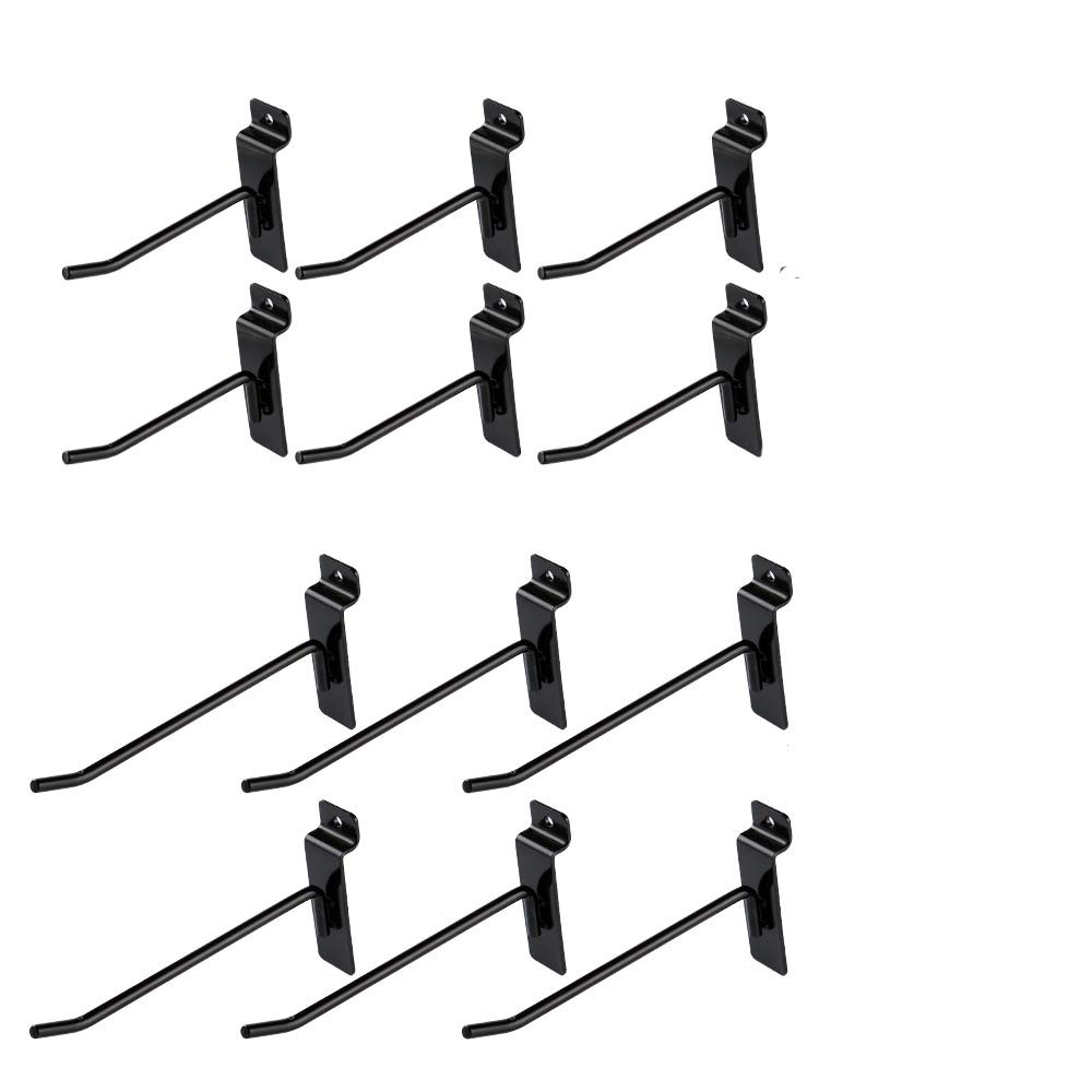 Dazzling Displays 12pcs Slatwall Hooks 4in 6in Metal Black Set