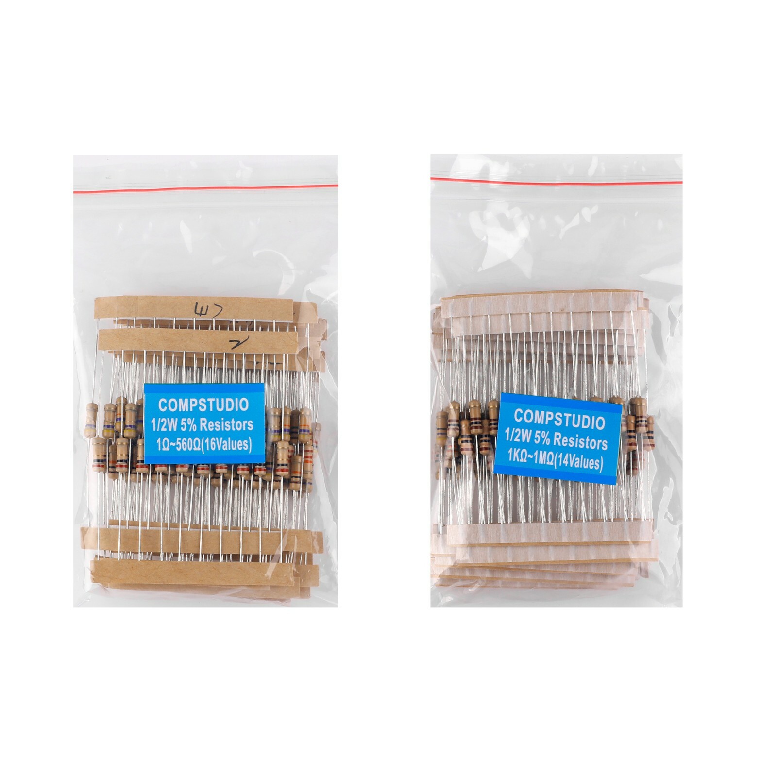 300Pcs 30 Values 5% 1/2W Resistor Kit 1 Ohm-1M Ohm Carbon Film Resistors Kit