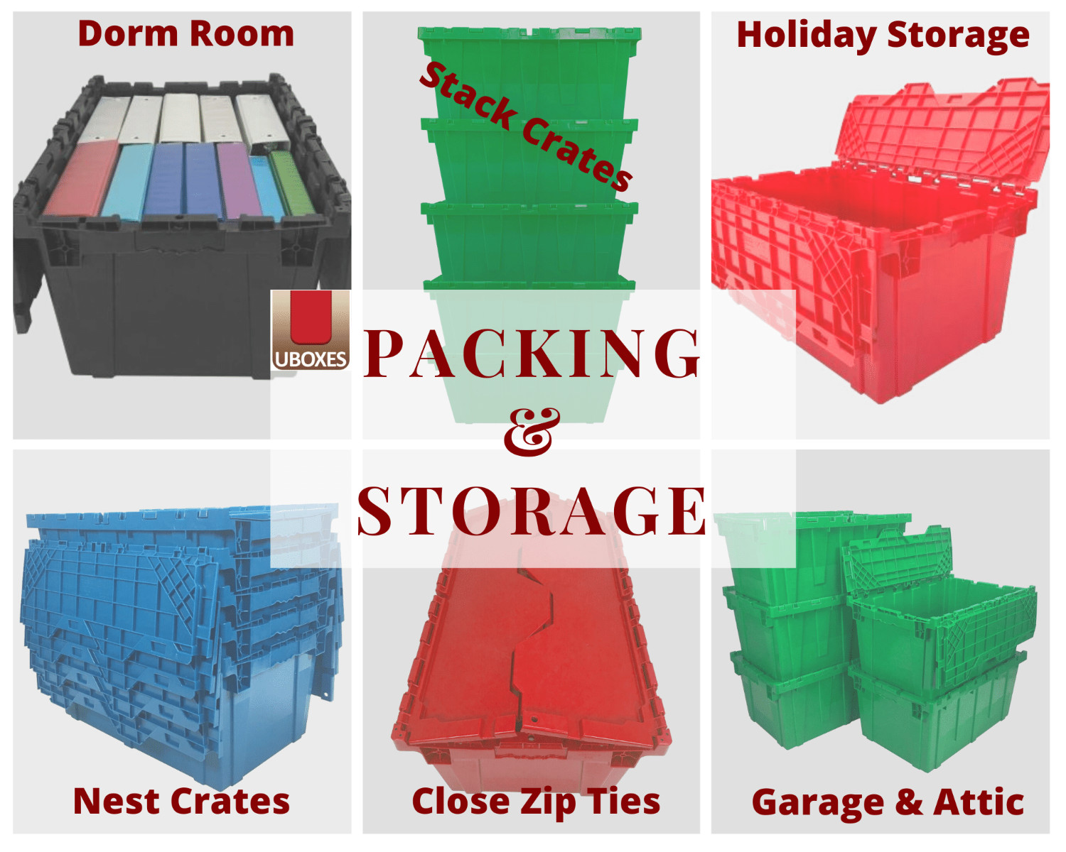 UBMOVE Storage Plastic Tote Crate Attached Lid Flip Top, 27″x16.9″x12.5″ Color C