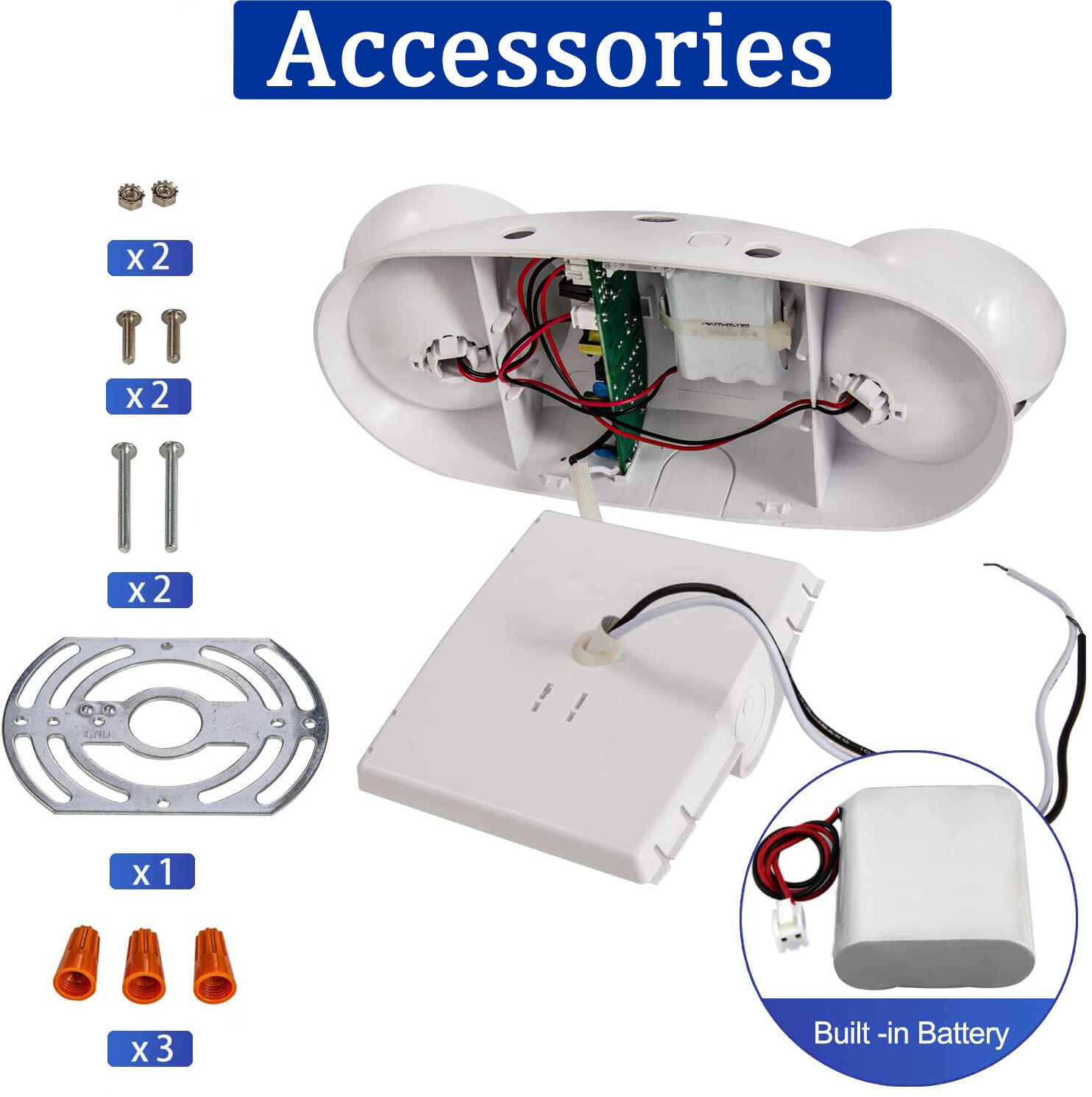 LED Emergency Light Fixtures Adjustable Double Heads Lamp w/Battery Backup UL