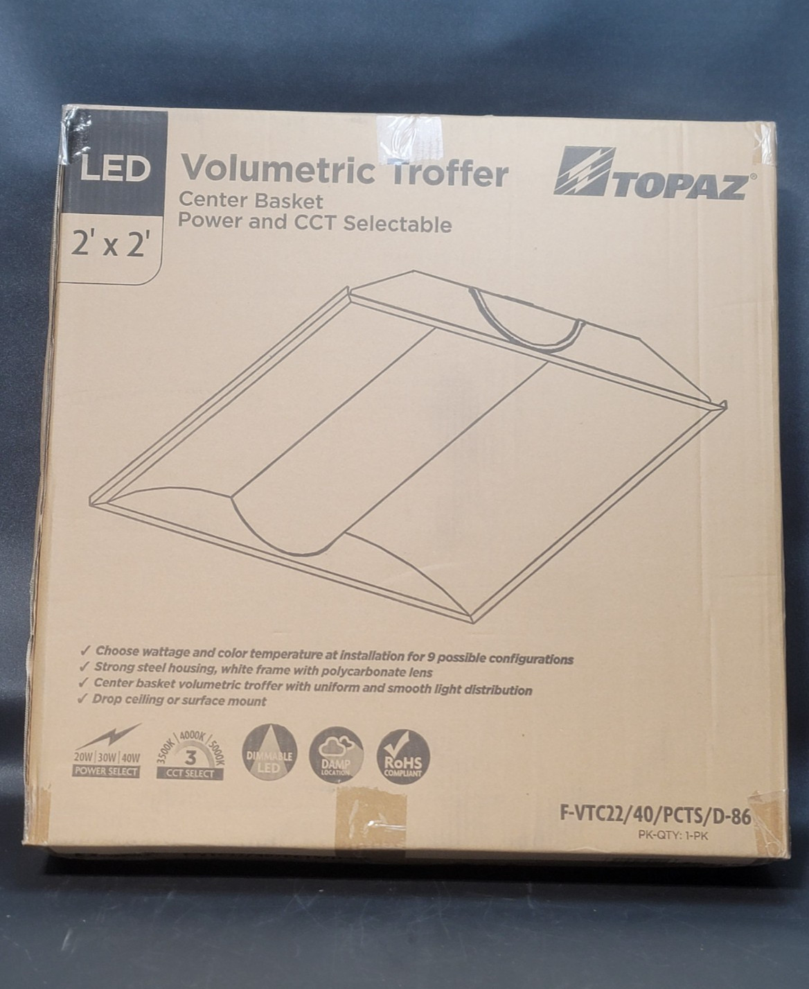 2’x2′ Topaz Lighting Volumetric Troffer Center Basket Dimmable LED 3500K – 5000K