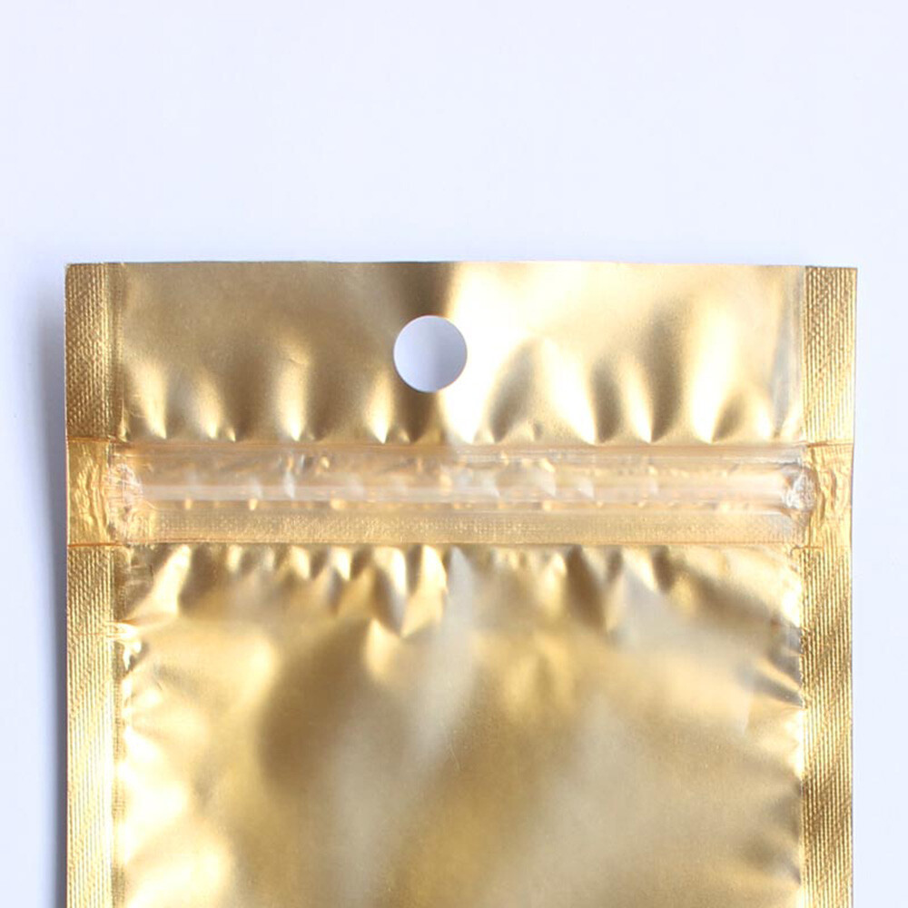100 Matte Translucent & Gold Silver Mylar Flat Storage Bags with Round Hang Hole