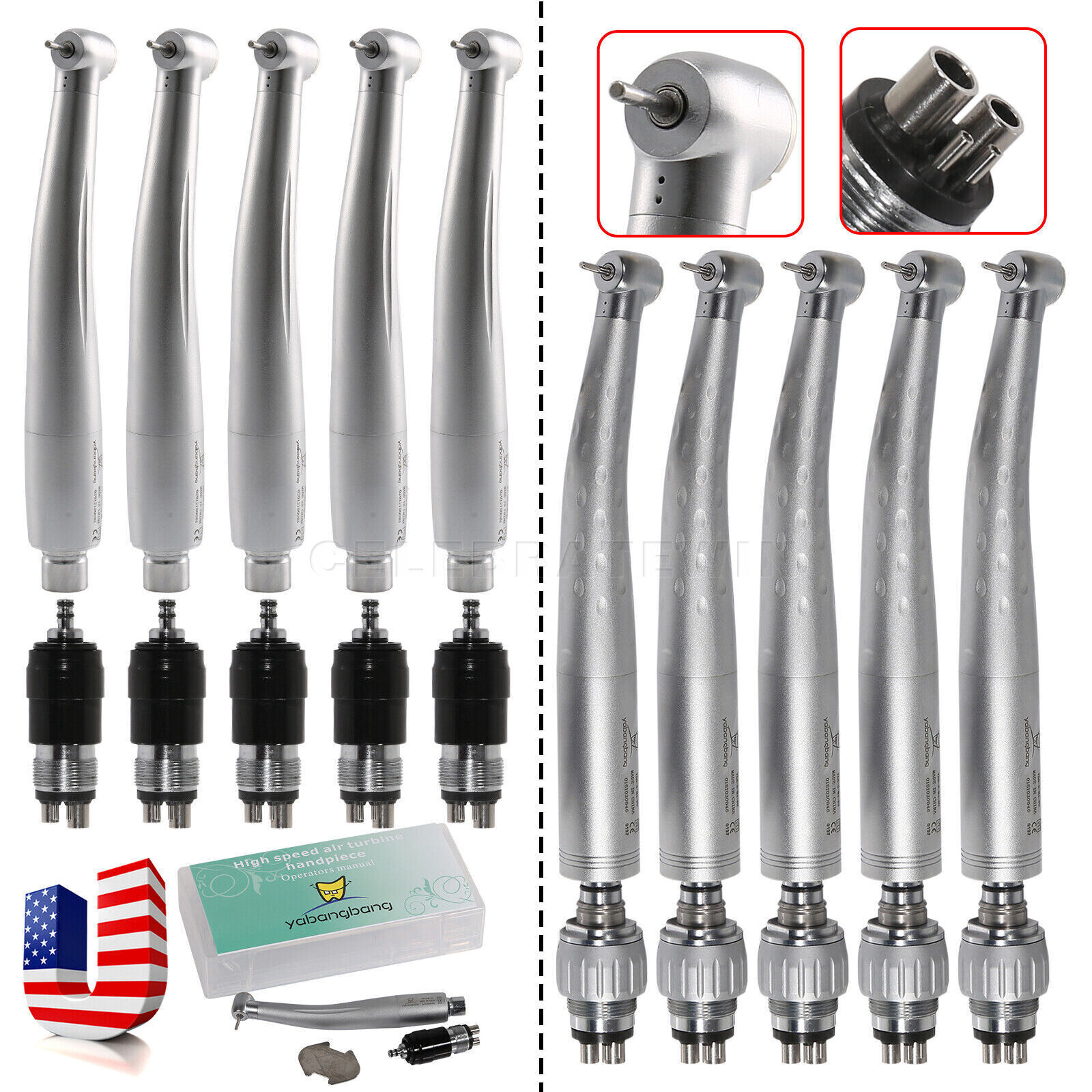 NSK/KAV Style Dental High Speed Handpiece with 4 Hole Quick Coupler 360° Swivel