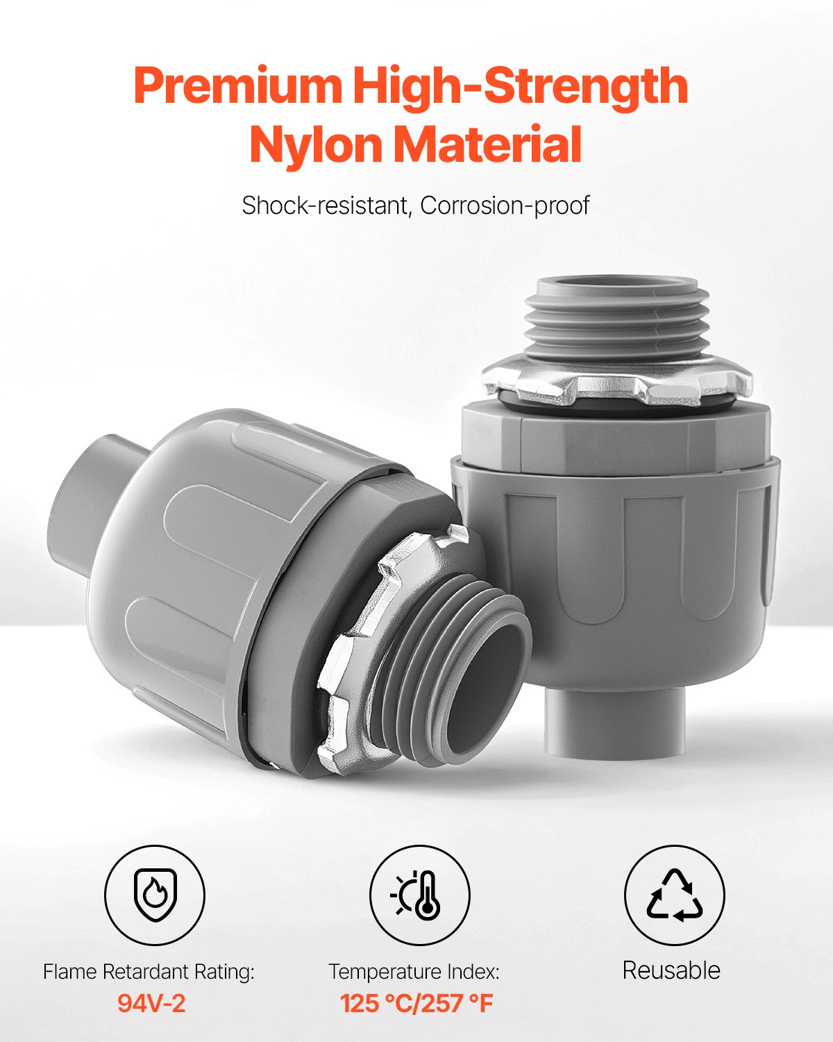 VEVOR 1/2 in 100 pcs Liquid Tight Connector Non-Metallic Conduit Fitting