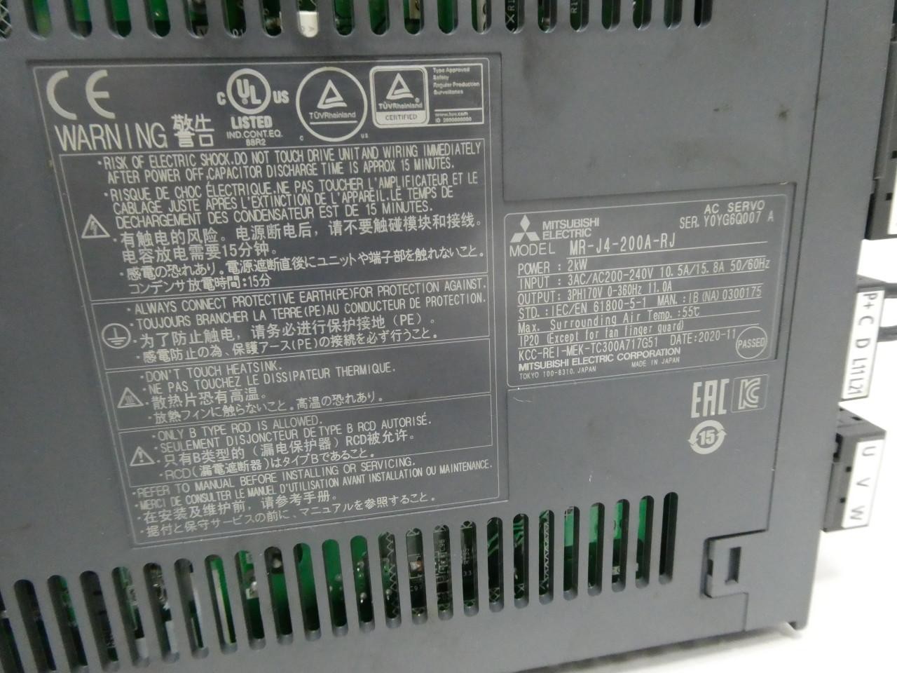 Mitsubishi MR-J4-200A-RJ Servo Drive 200-240v-ac 170v-ac 3ph 2kw