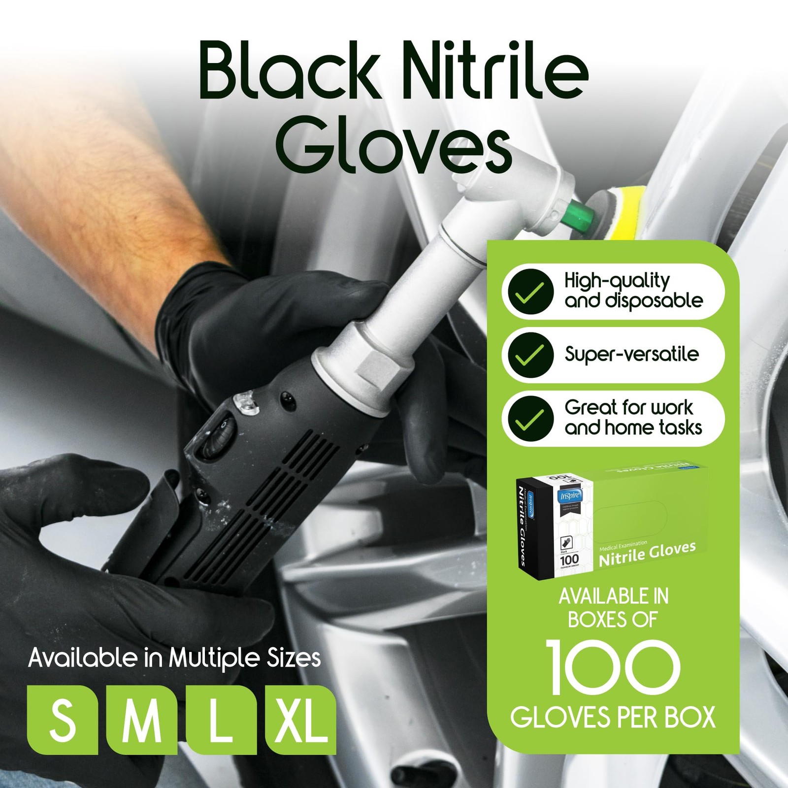 Inspire Black Nitrile Disposable Gloves | 4.5 Medium, Blue