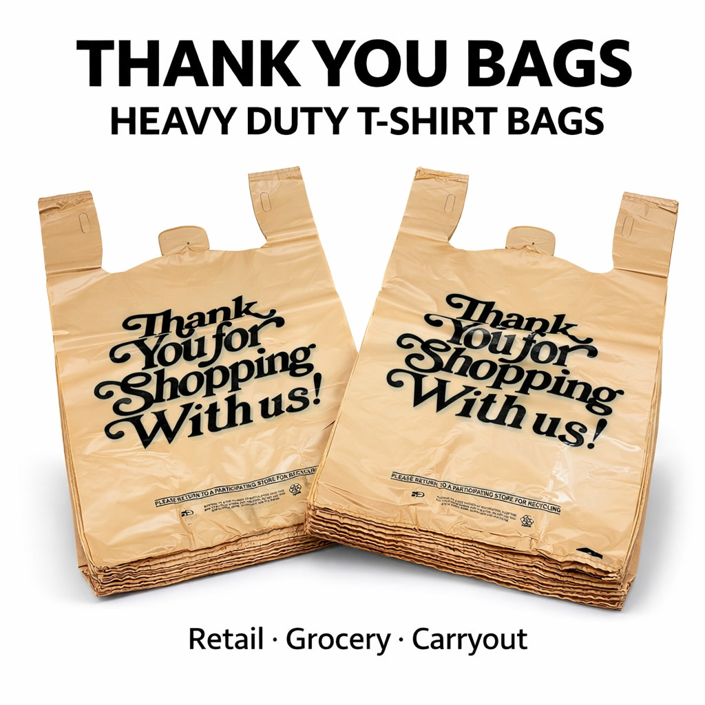 Heavy Duty Beige T Shirt Bags 21 x 6.5 x 11.5 0.71 Mil Grocery Bags