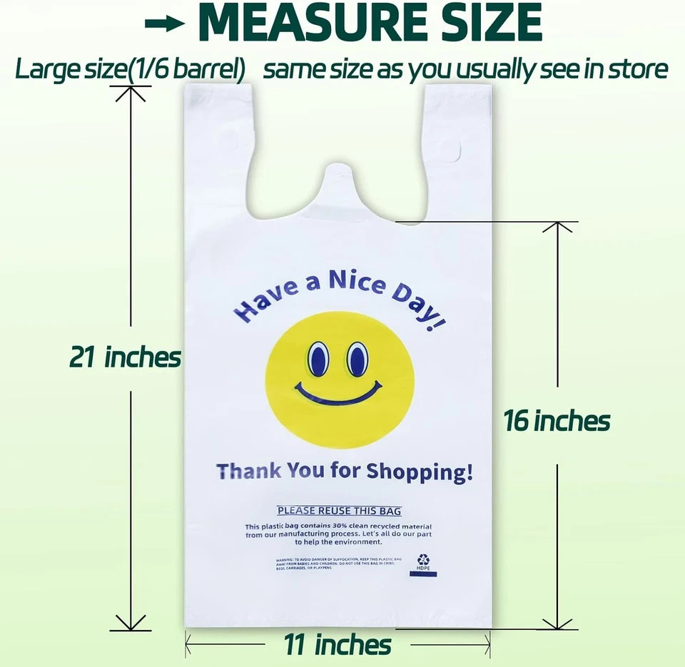 100-Pack White T-Shirt Plastic Bags, 0.8 Mil, 11″x6″x21″, Heavy-Duty Grocery & S