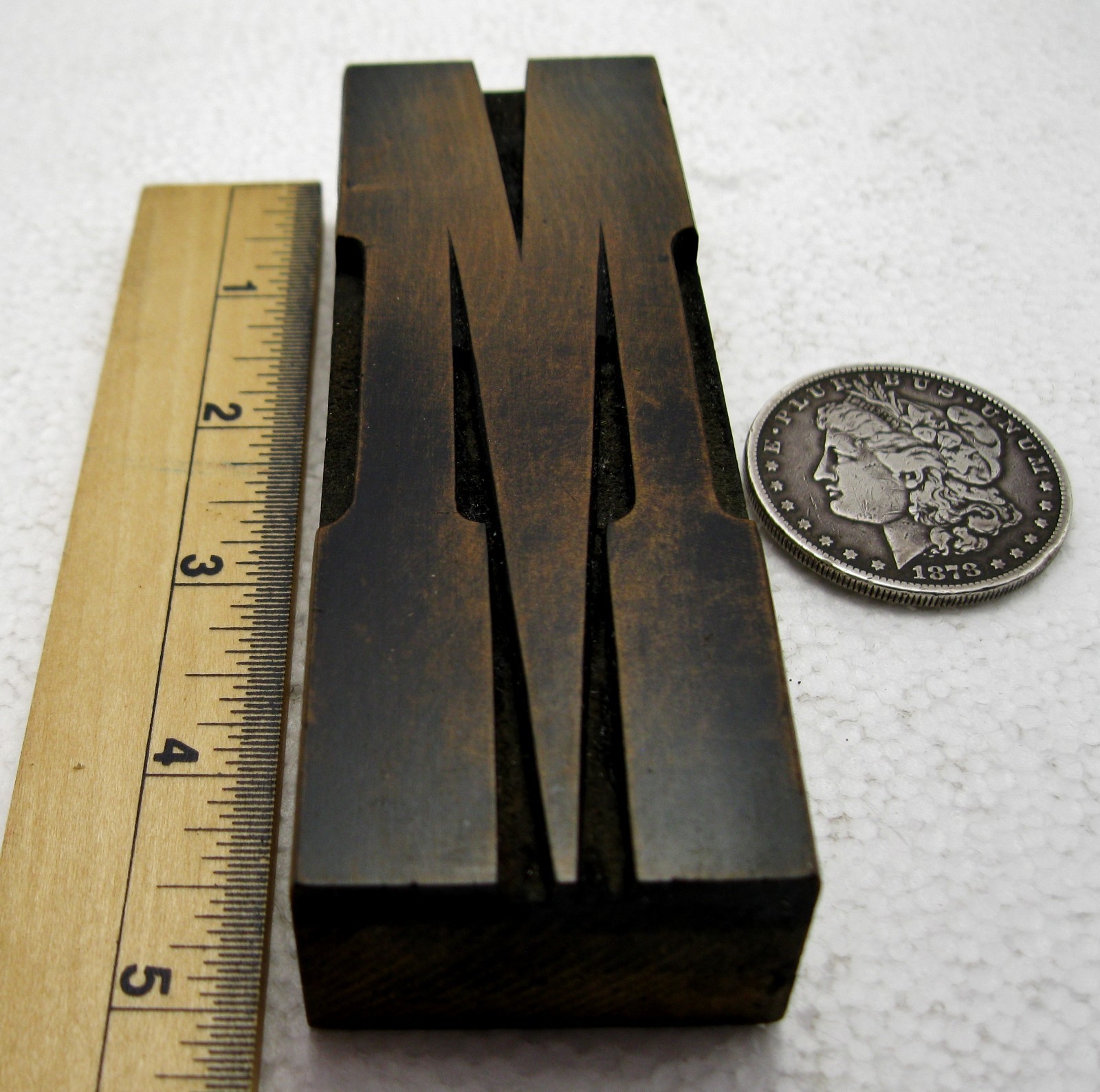 Vintage Letterpress wood type large UC M. Beautiful old letter!