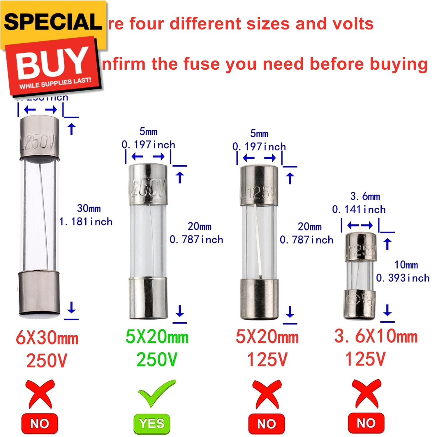 T1.6AL250V 5x20mm 1.6A 250V Slow Blow Fuses 1.6 amp 250 Volt 0.2 x 0.78 Inch Gla