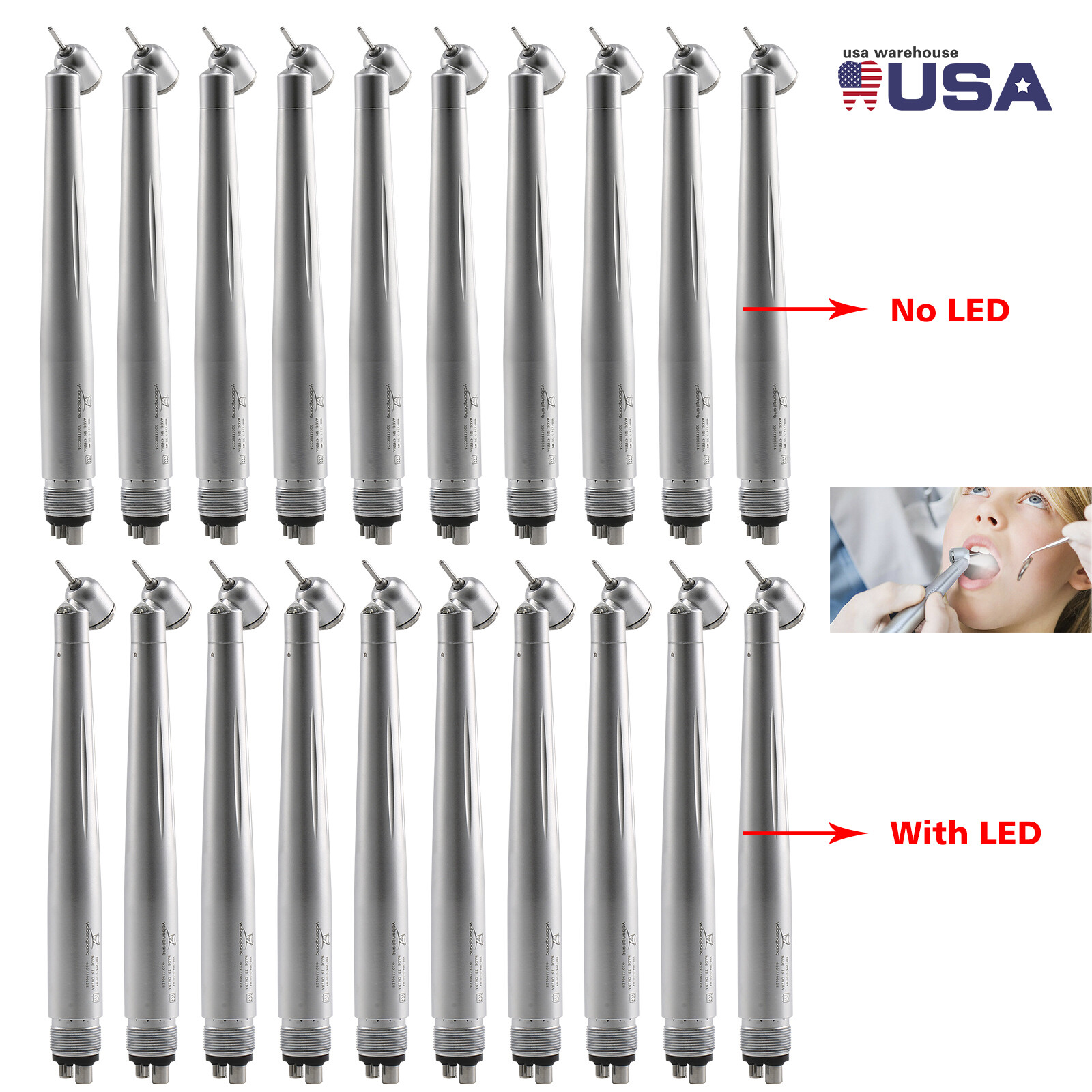 1-10*Dental 45° LED E-generator High Speed Handpiece Turbine 4Hole for NSK po