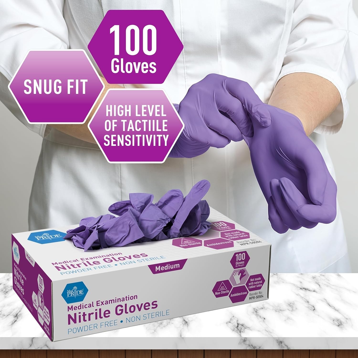 Ambidextrous Powder-Free Nitrile Gloves – Iris Blue, Comfortable Fit, 100 Pack