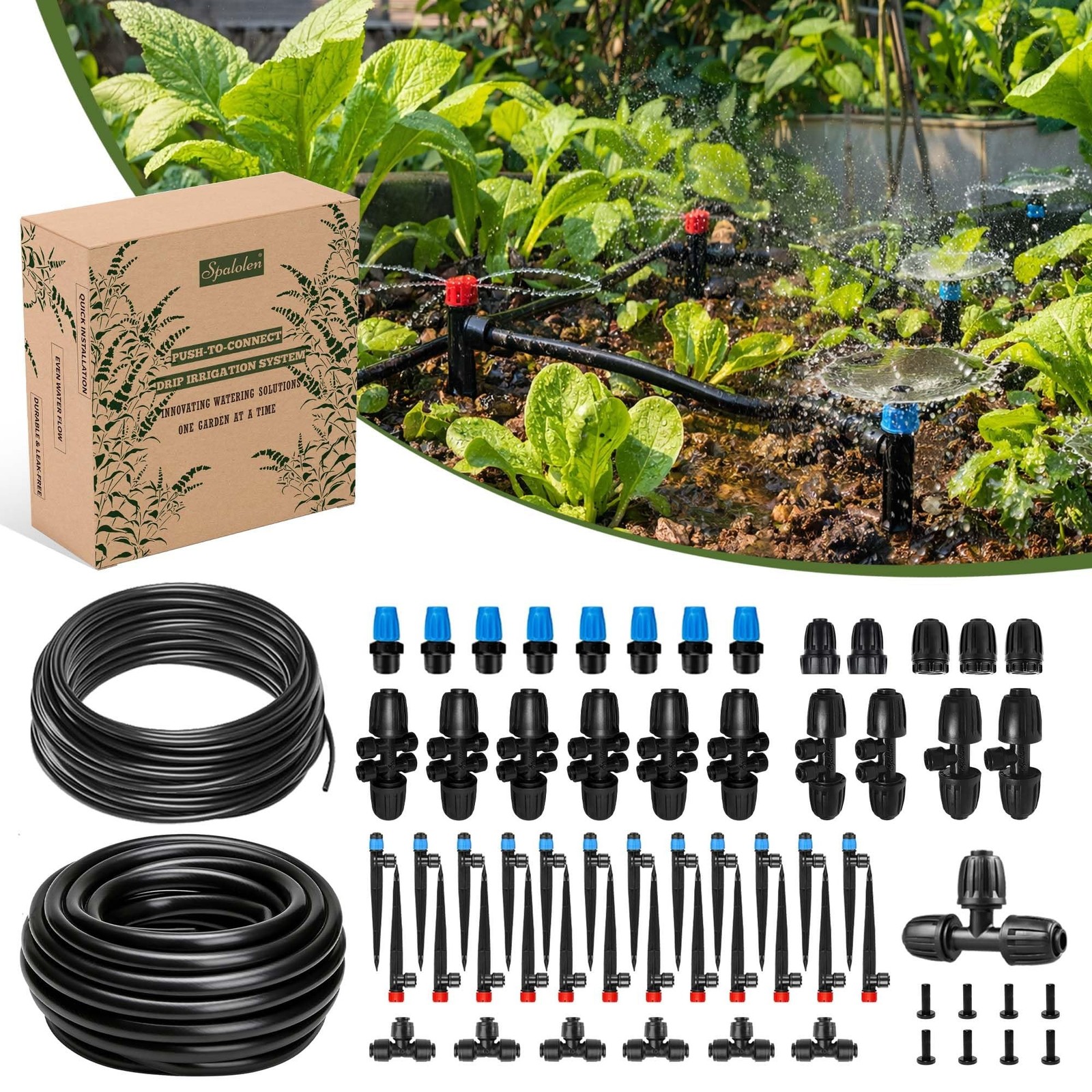 Push-to-Connect Drip Irrigation System Kit, 2-Zone Garden Watering System wit…