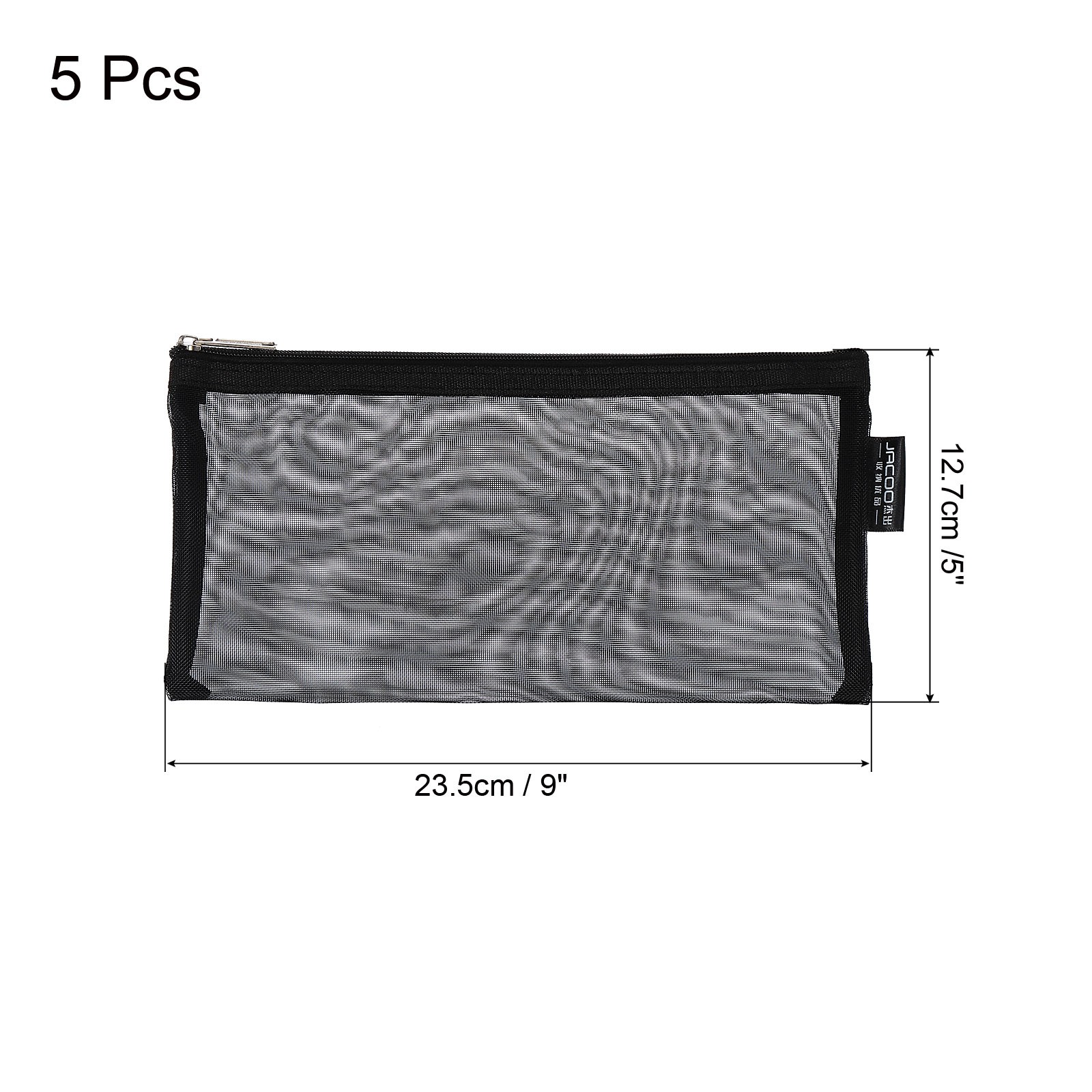 5pcs Mesh Cosmetic Bags, B6 Nylon Zipper Bag Travel Toiletry Pouch Black