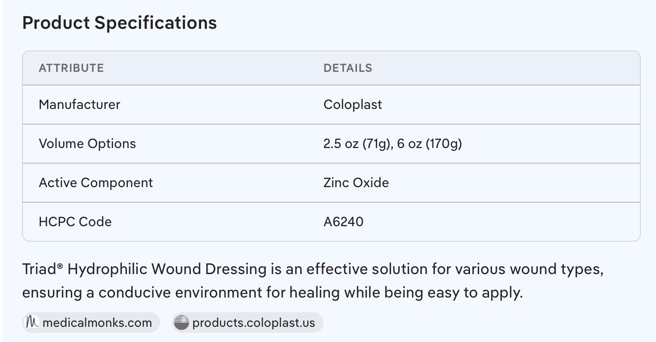 First Aid Coloplast Triad® Hydrophilic Wound Dressing 6oz Tube – 2 Pack