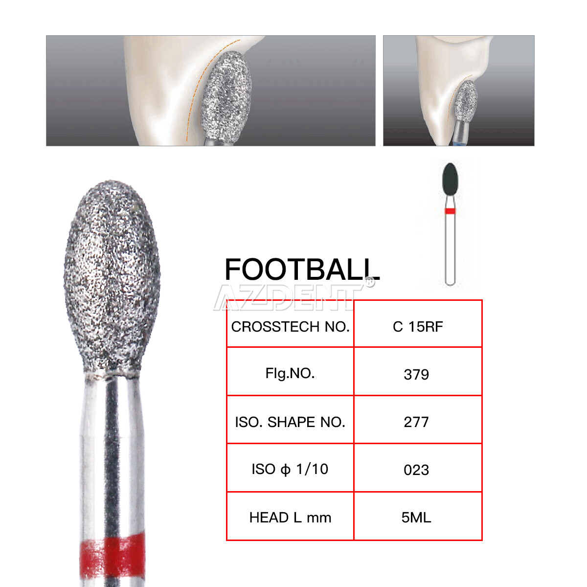 AZDENT Dental Diamond Burs Football/Fine #368-023F #379-023F Friction Grip
