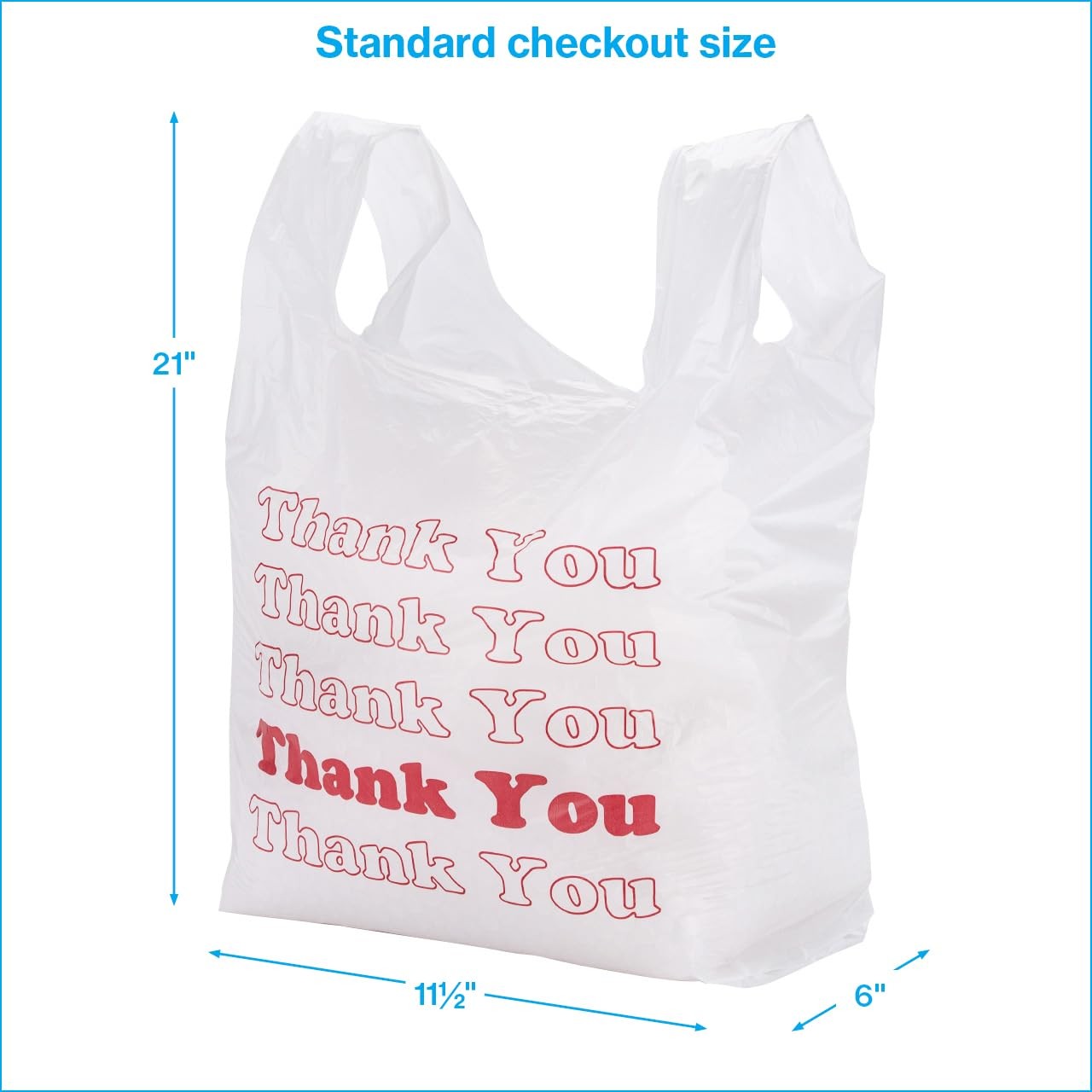 Thank You T-Shirt Bags – Pack of 1000 – (11 ½” x 6 x 21) – Thickness .48mil