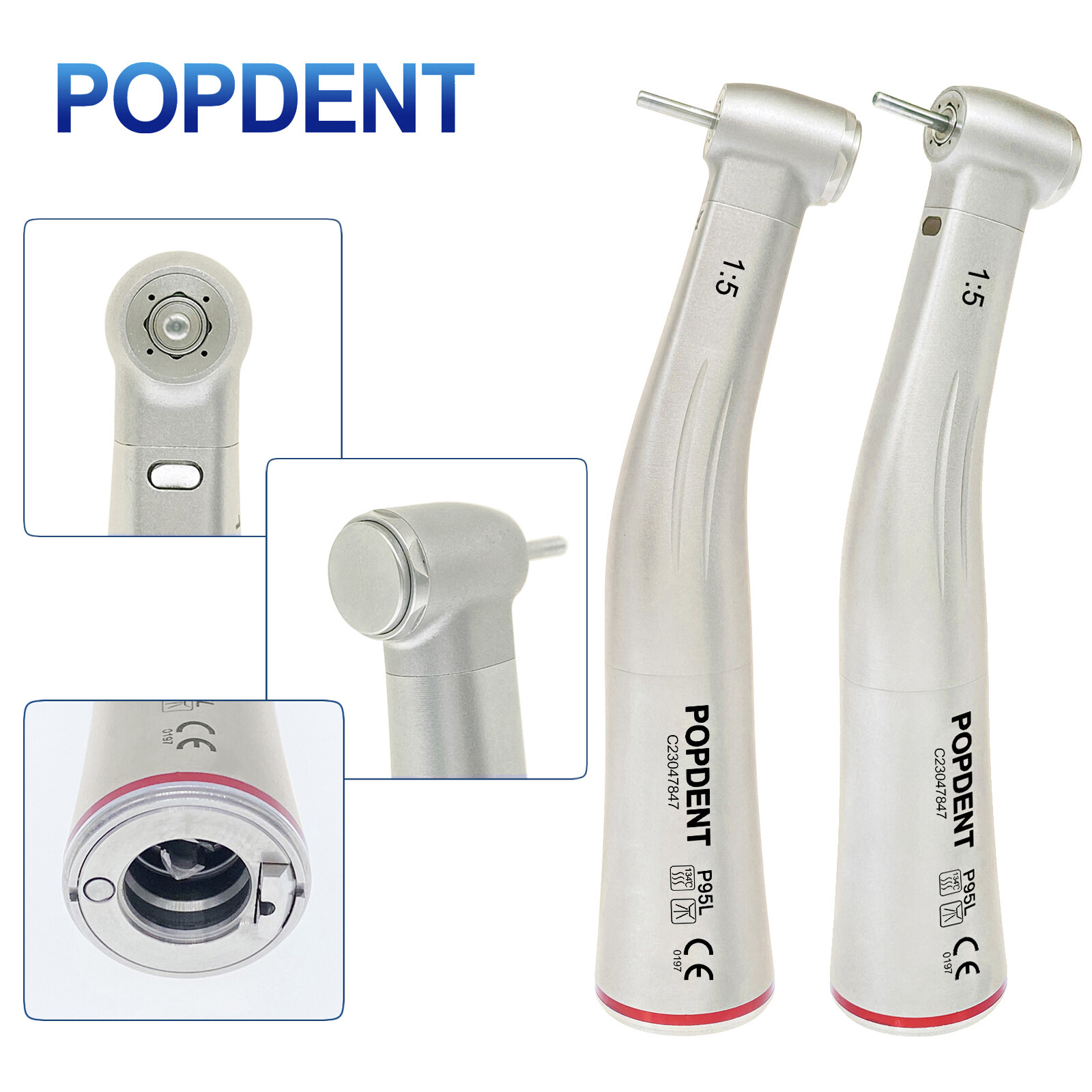 LED Dental 1:5 Fiber Optic Contra Angle Handpiece Red Ring NSK Ti-MAX X95L Style