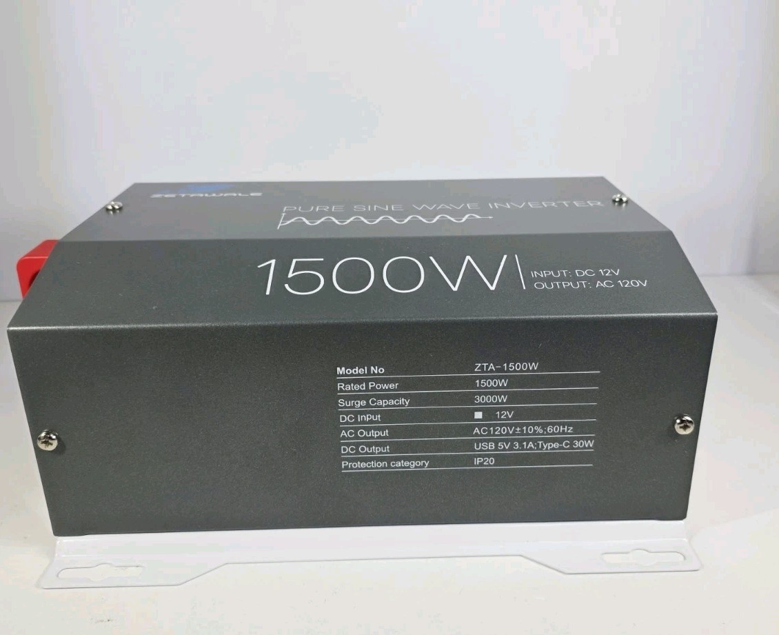 1500 Watt Pure Sine Wave Inverter 12v DC to 110v 120v AC Converter 3000W Peak