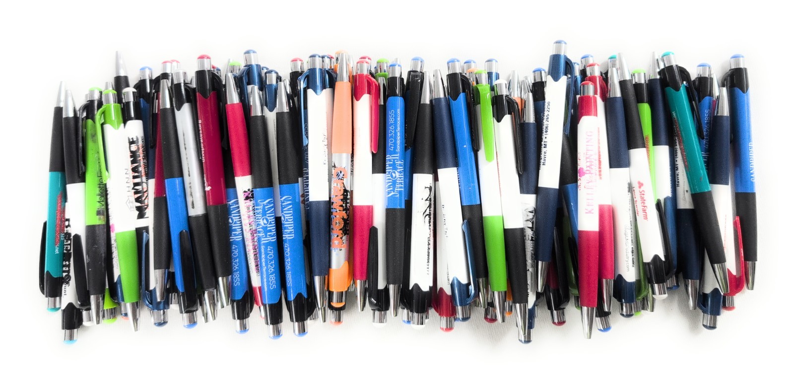 100ct Bulk Lot Misprint Rubber Grip Click Pens MARDI GRAS Hub Pen: MULTI COLOR
