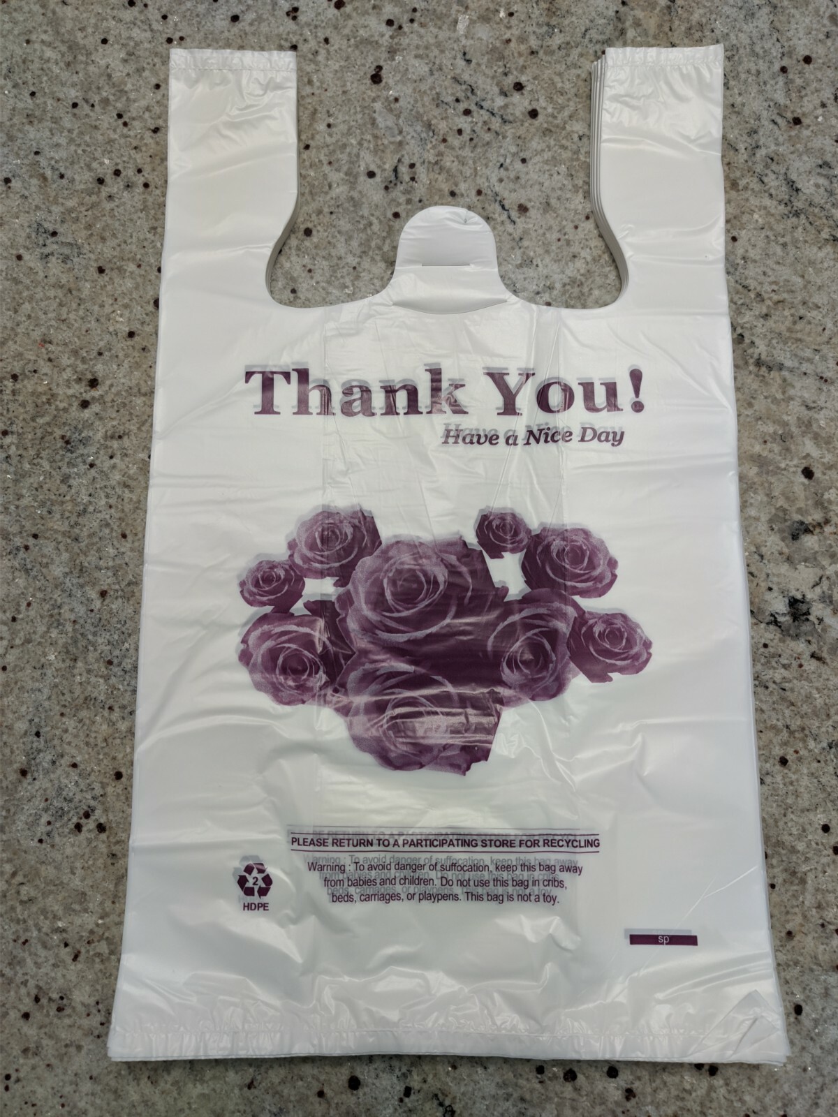 Heavy Duty T-Shirt Bag Flower Thank You Plastic Carry Out Bag 17″ x 10″ x 6″